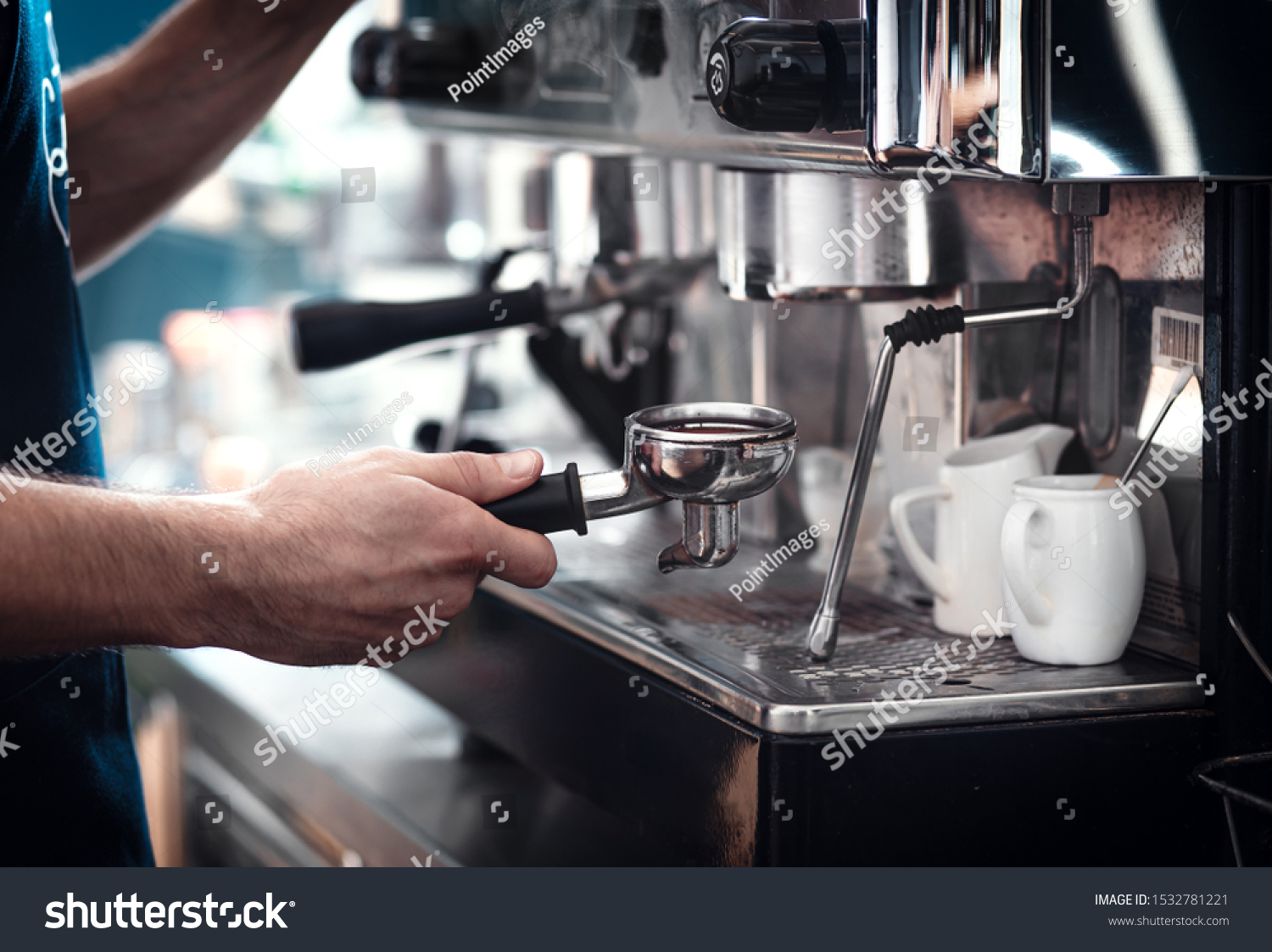 Close up of barista hands preparing cappuccino. #1532781221
