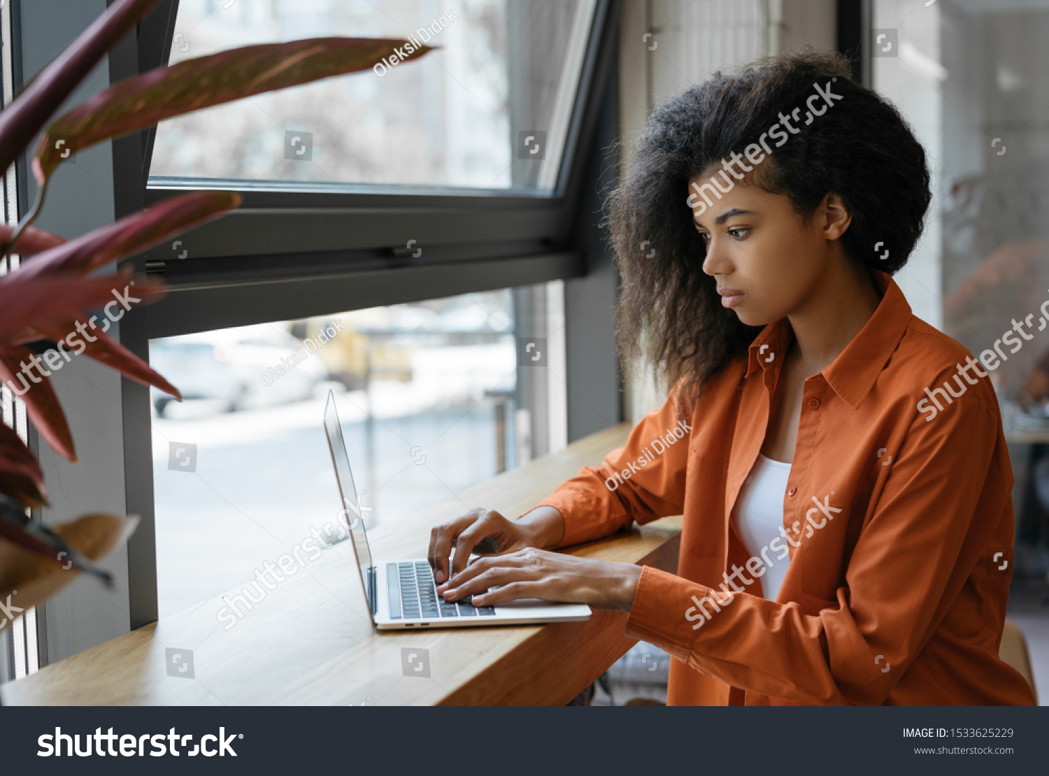 Businesswoman using laptop computer, working project, planning strategy, sitting in office. Portrait of freelancer copywriter typing on keyboard, searching information on website. Successful business #1533625229