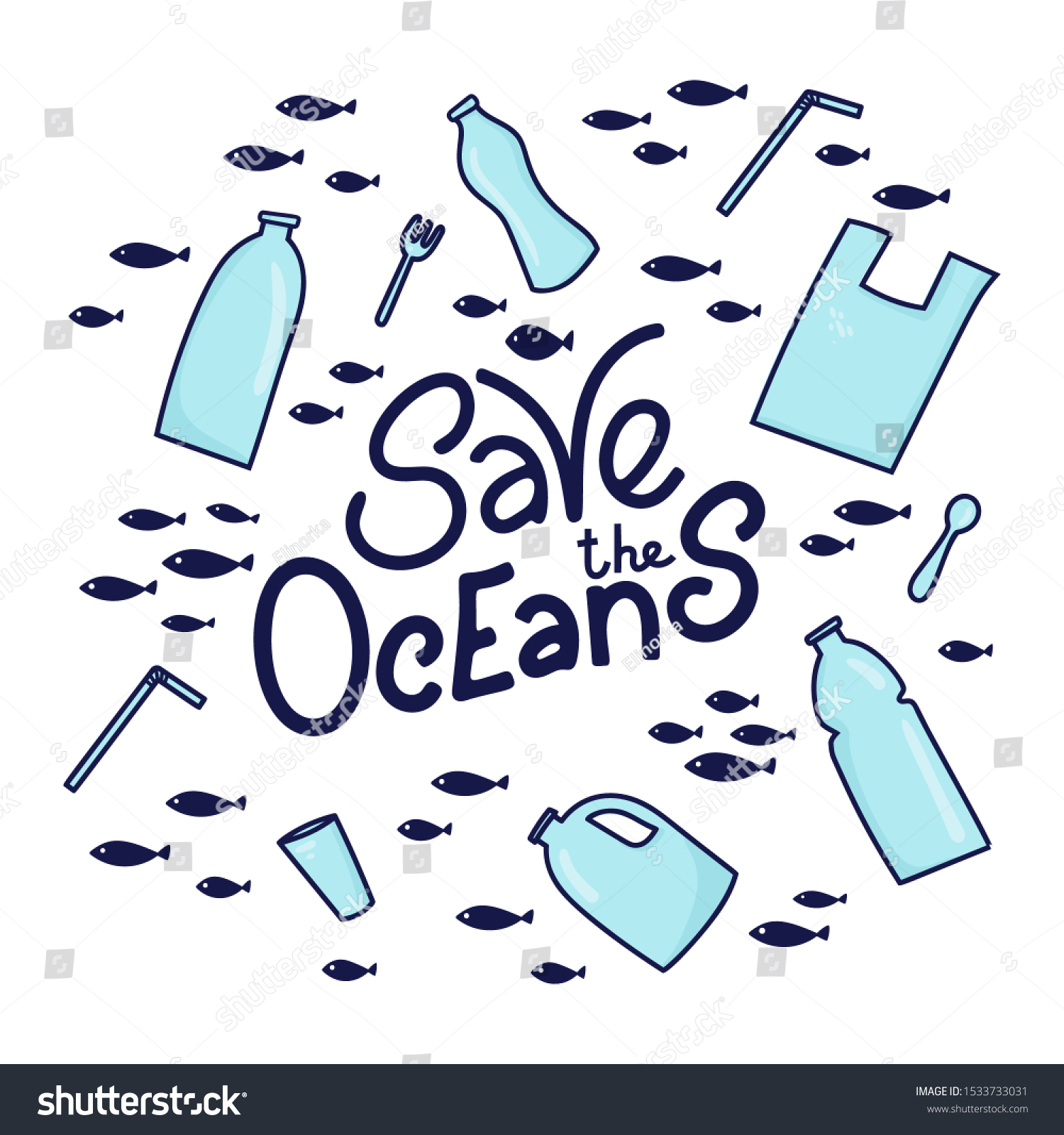 Save The Ocean Hand Drawn Lettering Plastic Royalty Free Stock