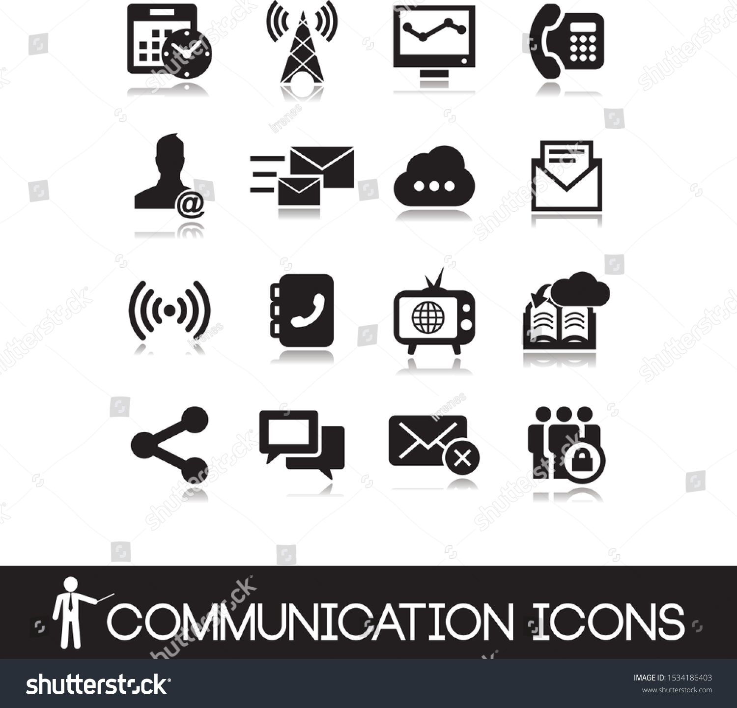 Black set of icons for communications. - Royalty Free Stock Vector ...