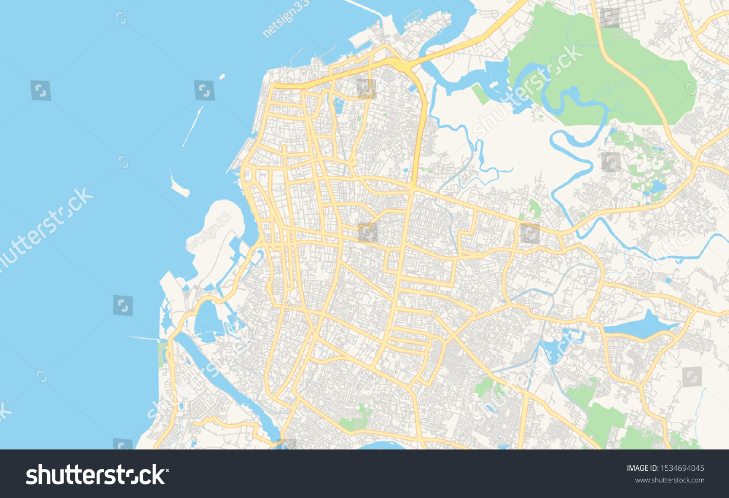 Printable street map of Makassar, Province South - Royalty Free Stock ...