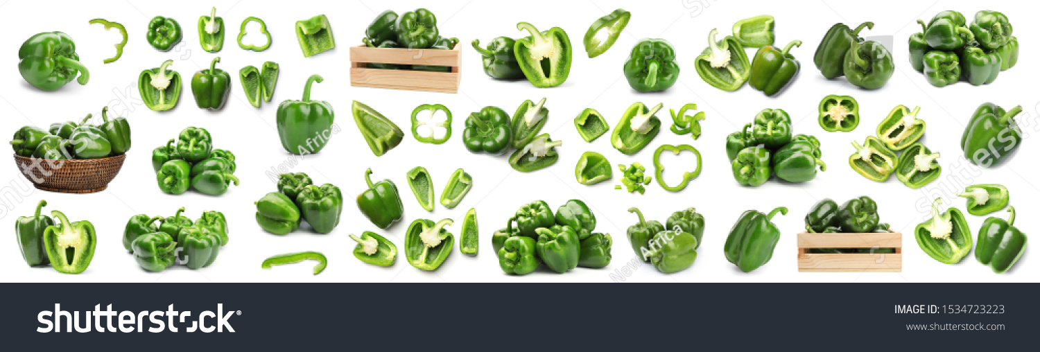 Set of fresh ripe green bell peppers on white background #1534723223