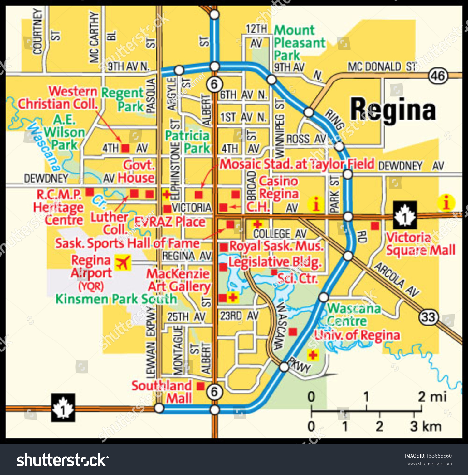 Regina, Saskatchewan area map - Royalty Free Stock Vector 153666560 ...