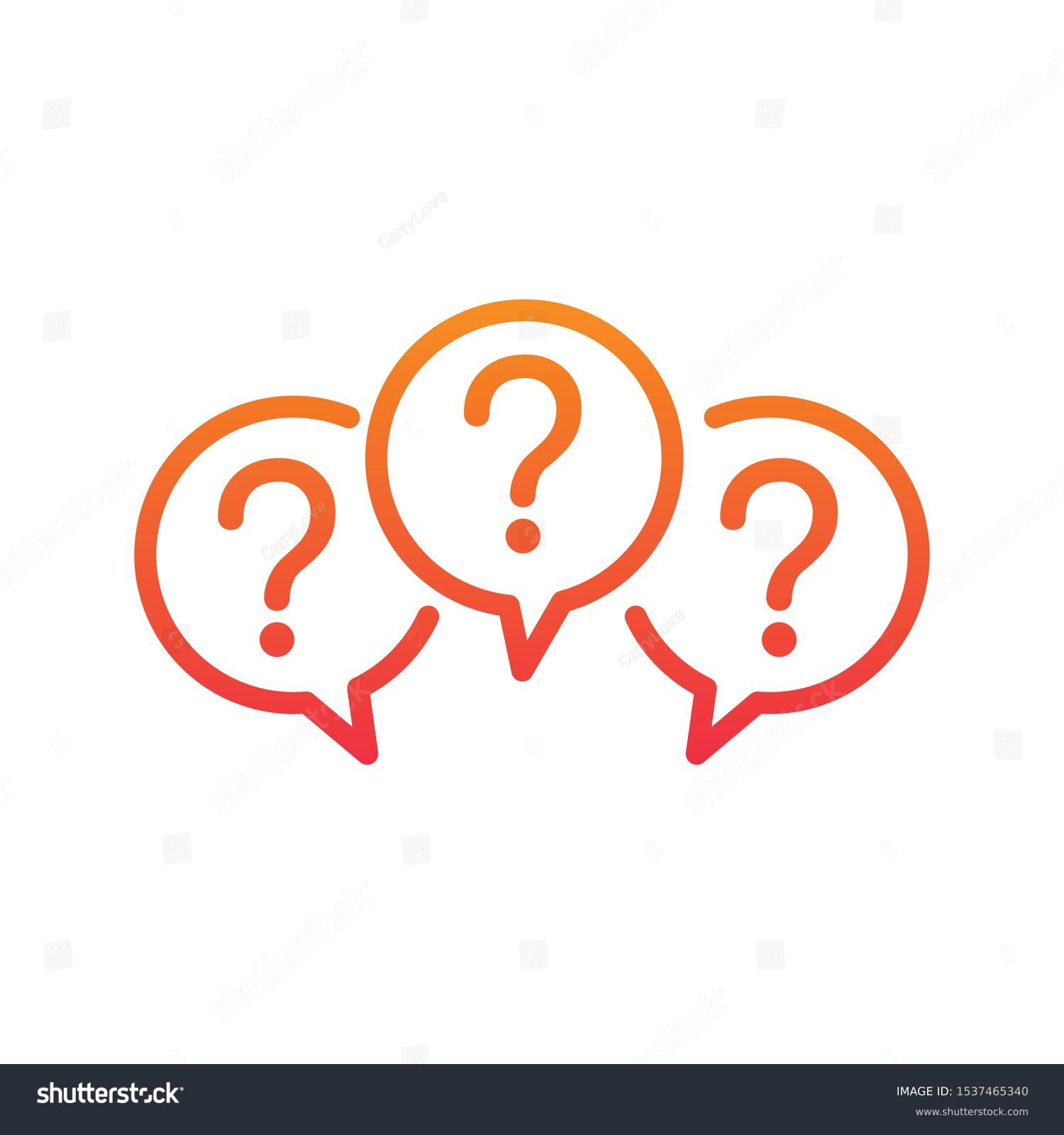 Three linear chat speech message bubbles with question marks. Forum icon. Communication concept. Stock vector illustration isolated on white background. #1537465340