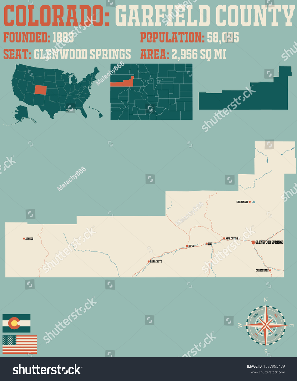 Large and detailed map of Garfield county in - Royalty Free Stock ...