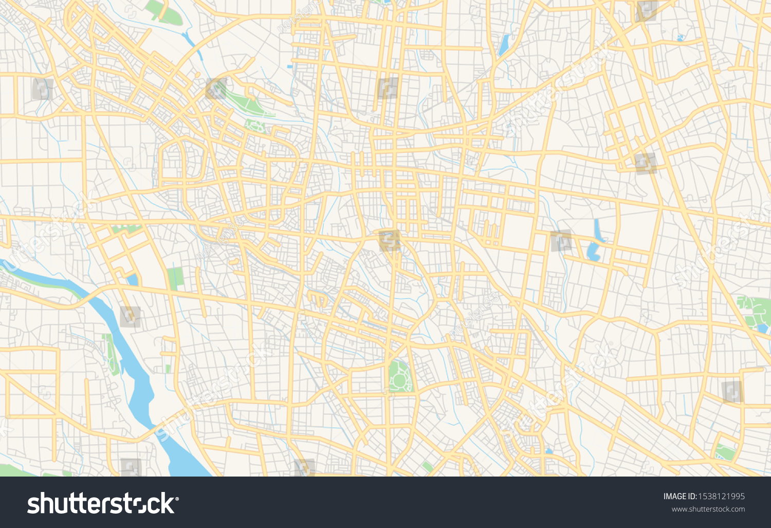 Printable street map of Isesaki, Prefecture - Royalty Free Stock Vector ...