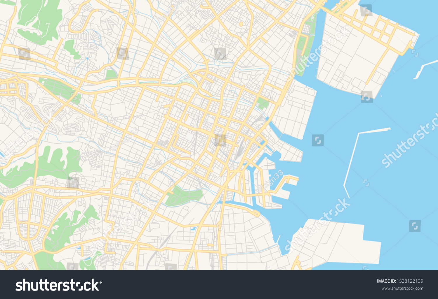 Printable street map of Yokkaichi, Prefecture - Royalty Free Stock ...