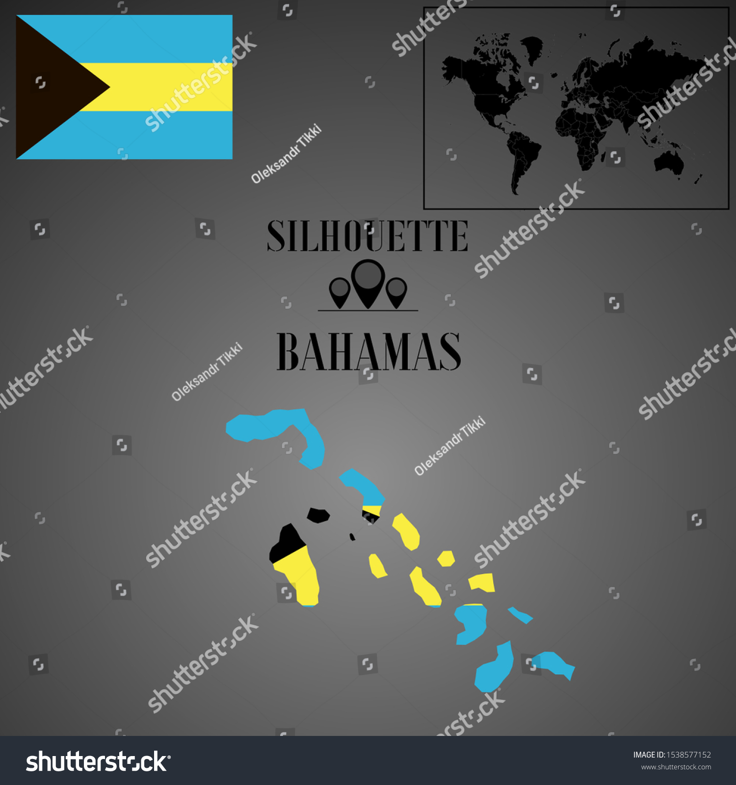 Bahamas Nassau Outline World Map Silhouette Royalty Free Stock Vector