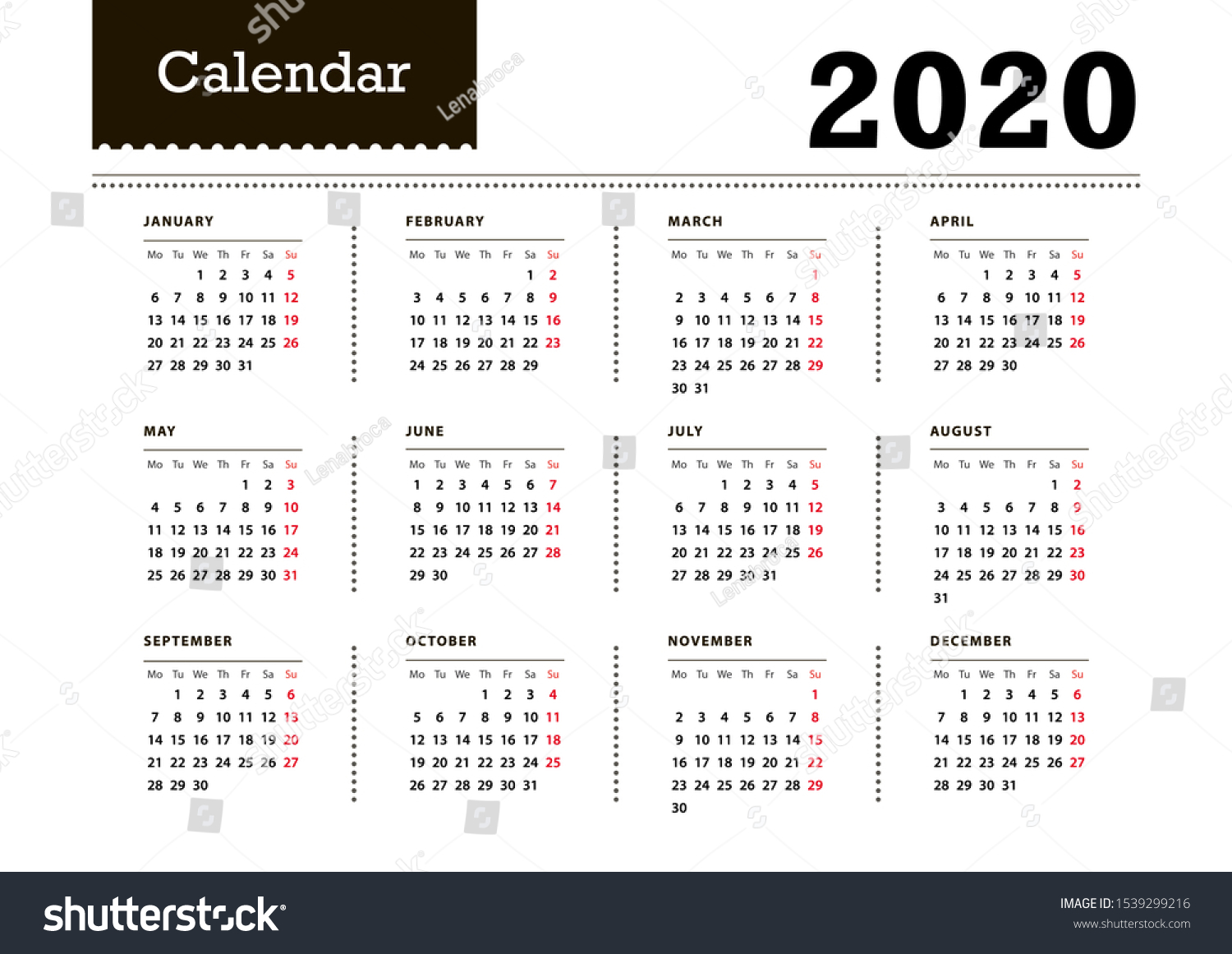 Retro calendar 2020 week start monday - Royalty Free Stock Vector ...