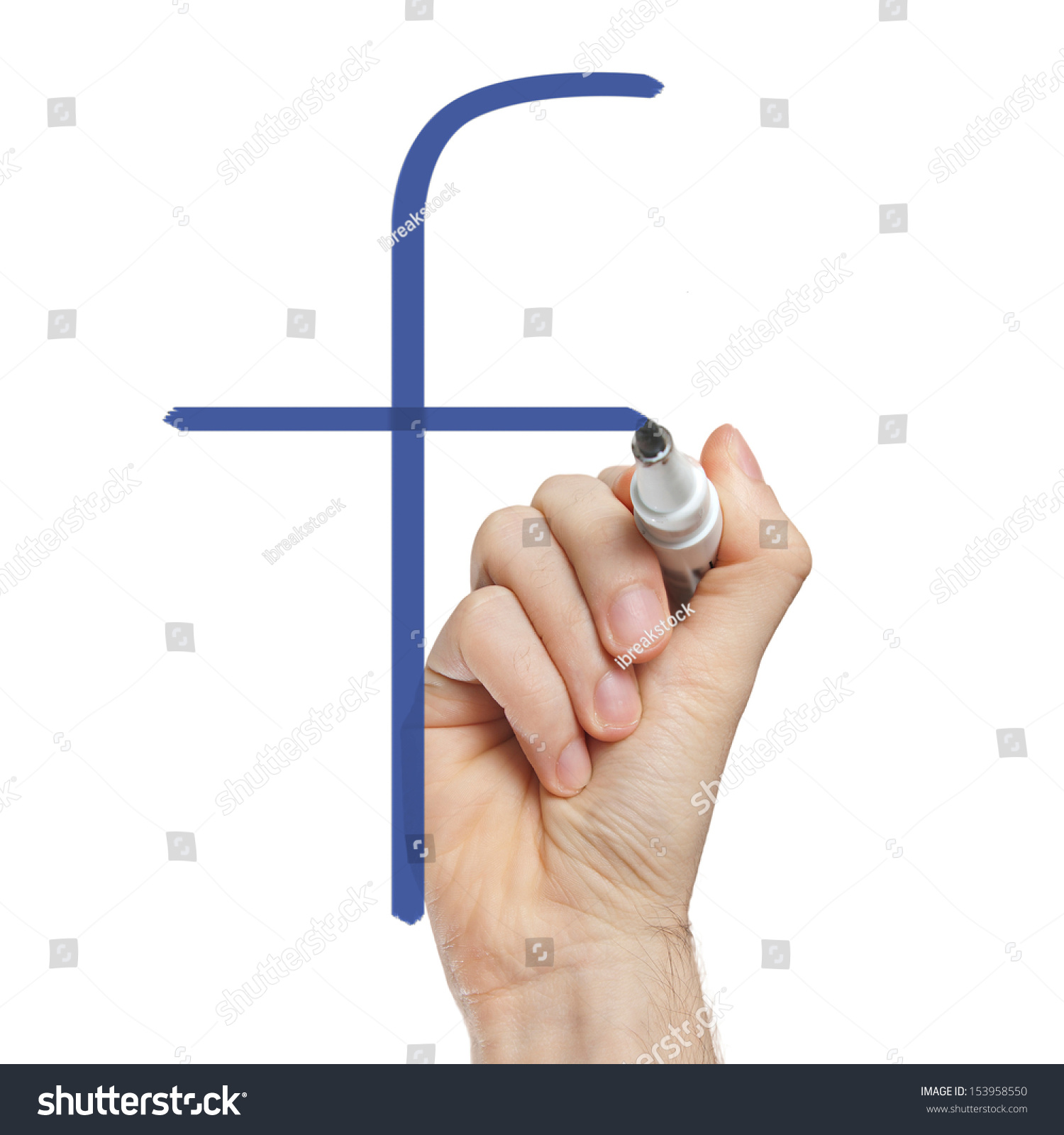 Hand writing letter f on whiteboard isolated on white #153958550