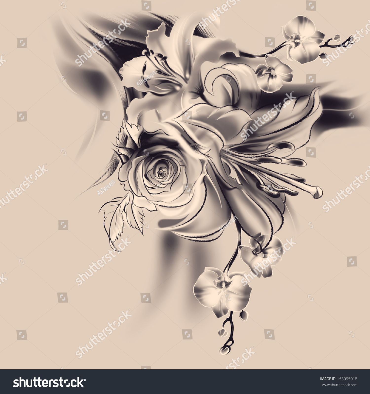 royalty free flowers drawing with simple pencil and 153995018