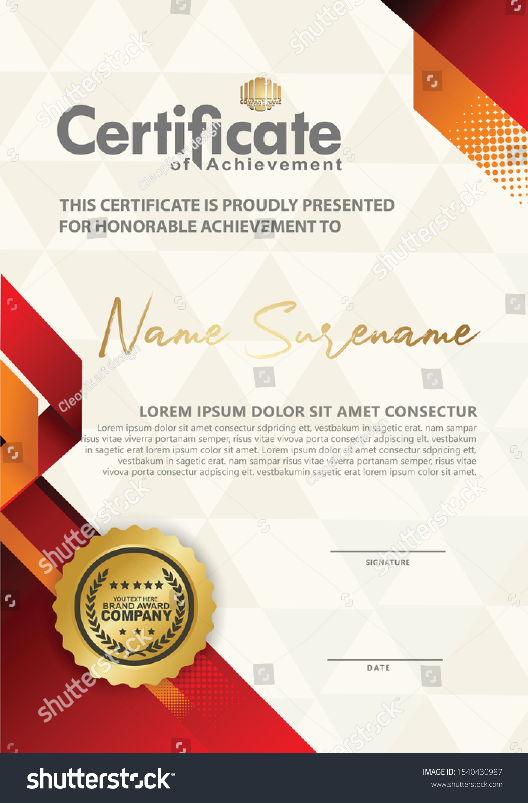 Vertical Certificate Template with ribbon with - Royalty Free Stock