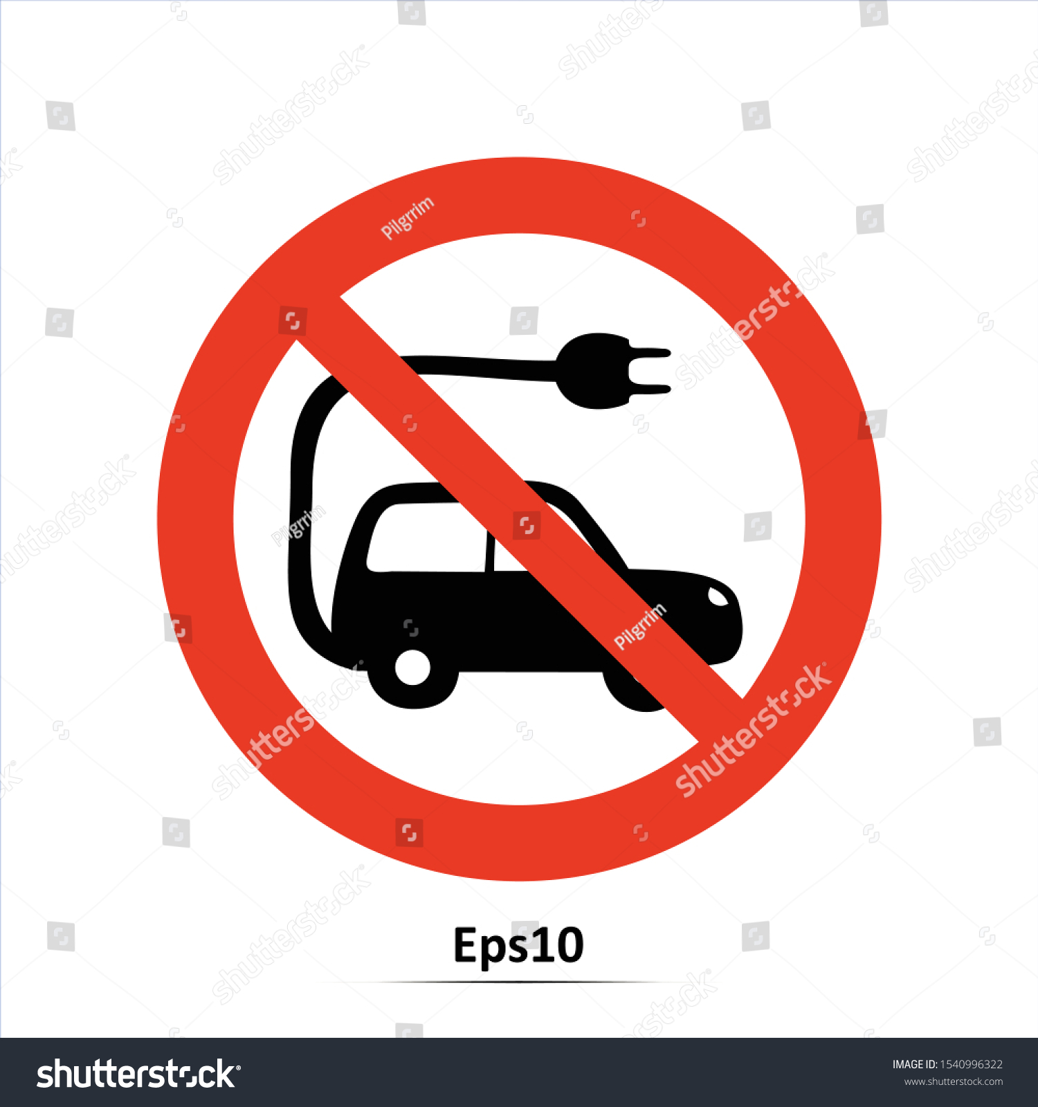 No Electric car battery charging sign. Red prohibition sign. Stop symbol. #1540996322