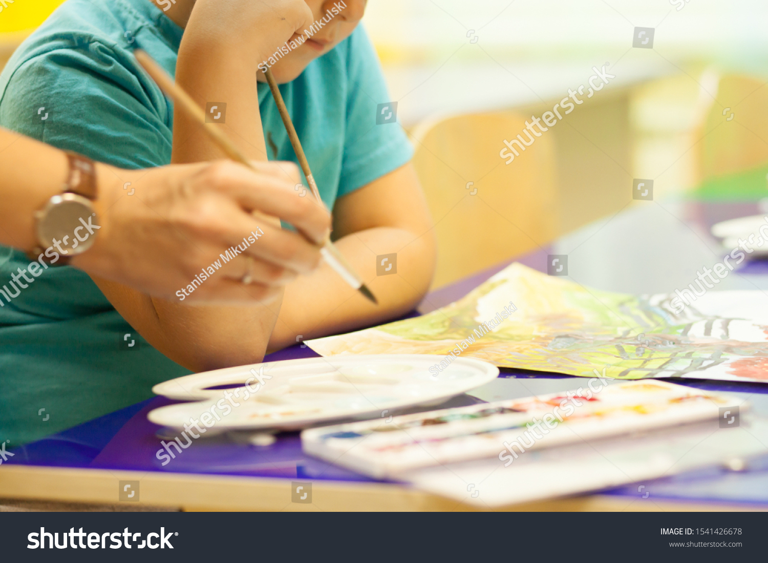 A lesson in watercolor painting for preschool children #1541426678