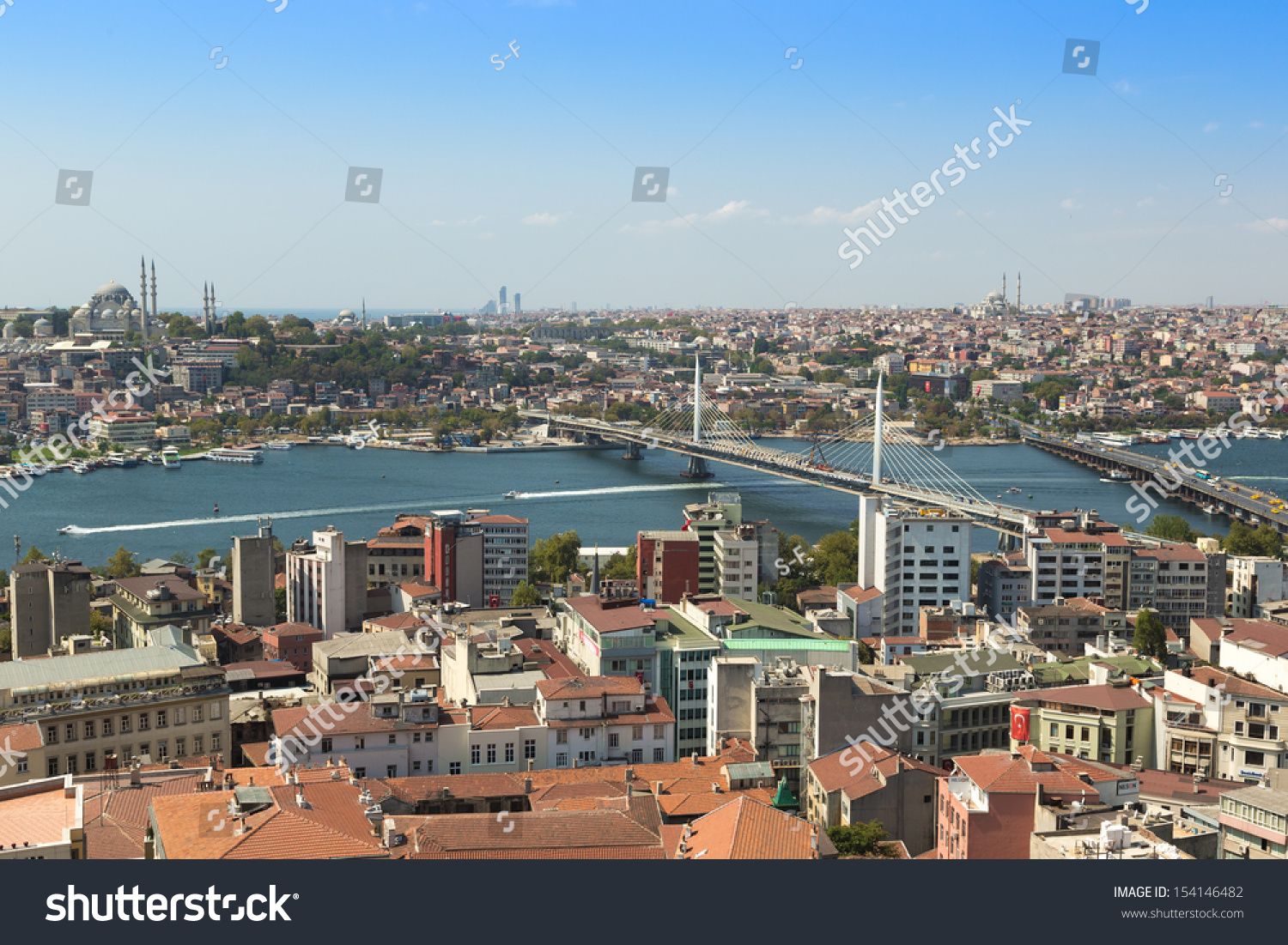 Panoramic view from Galata tower to Golden Horn, Istanbul, Turkey #154146482