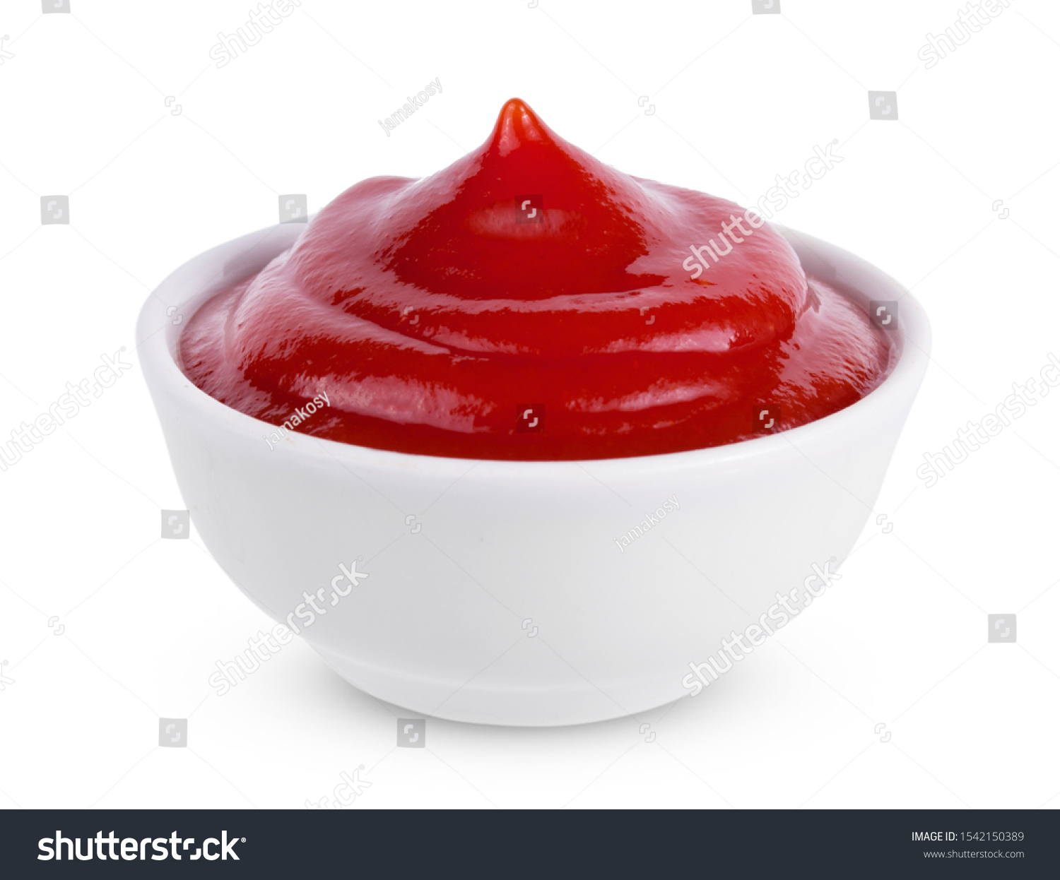 Red tasty ketchup or tomato sauce in bowl isolated on white background #1542150389