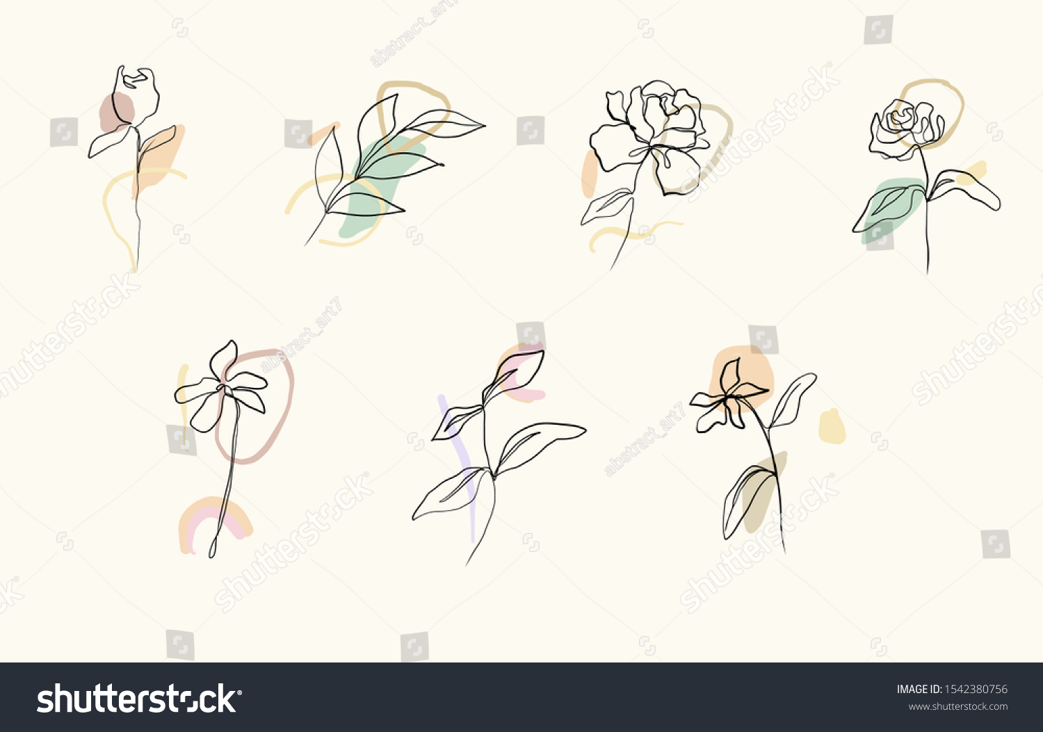 Eco simple logo. Minimalism line drawing. Flowers one line continuous art #1542380756
