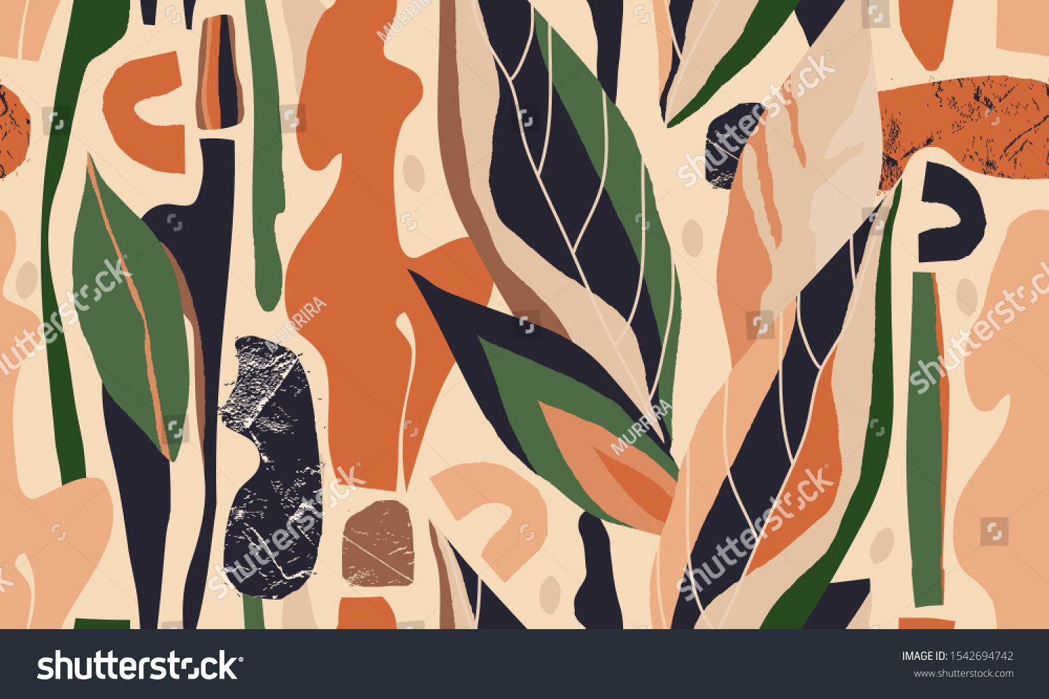 Hand drawn abstract pattern. Creative collage contemporary seamless pattern. Natural colors. Fashionable template for design. #1542694742