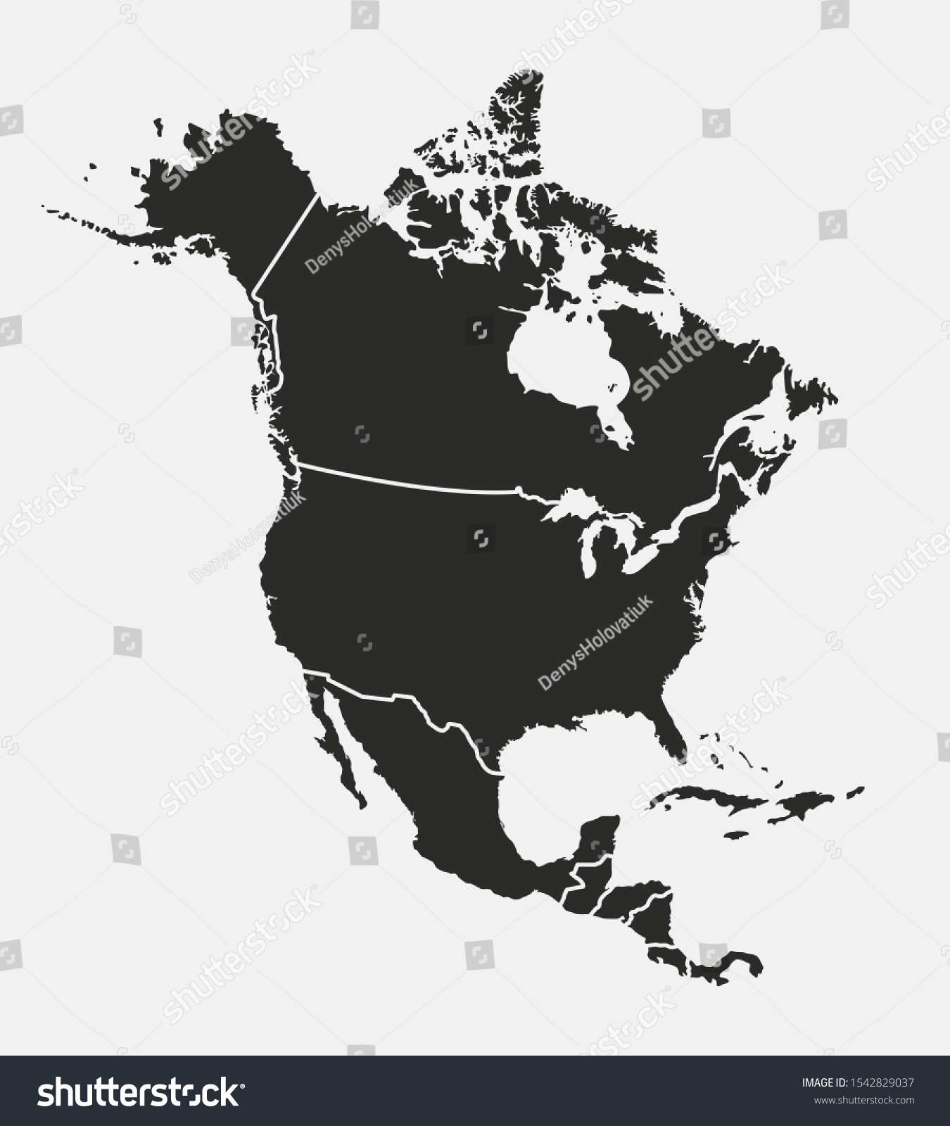 North America map with regions. USA, Canada, Mexico maps. Outline North America map isolated on white background. Vector illustration #1542829037