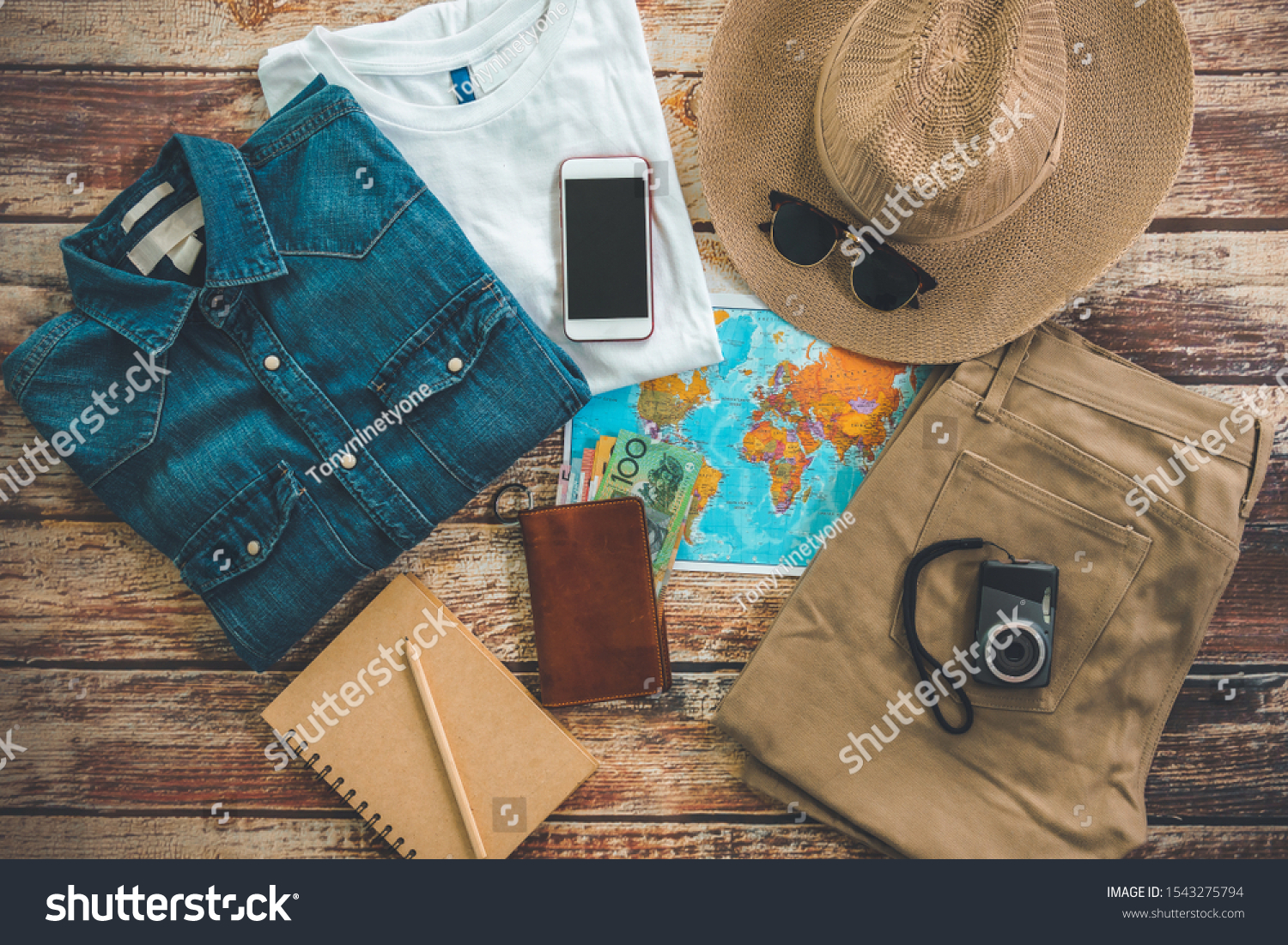 hipster travelling hiking day off long weekend relaxing stuff backpacker 
style Overhead flat choice guiding backpacking idea planning travel 
around the beautiful sky world forest jungle garden park
 #1543275794