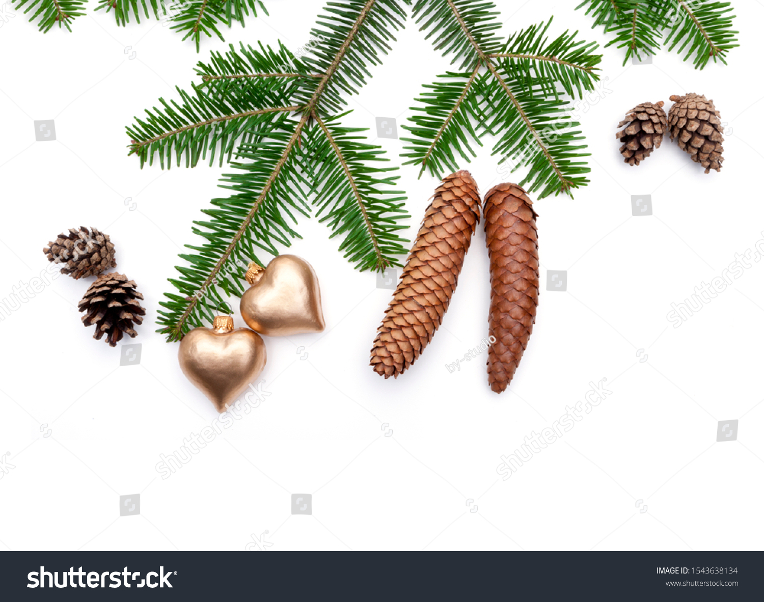 Evergreen fir branch with fir cone as decoration isolated on white background #1543638134