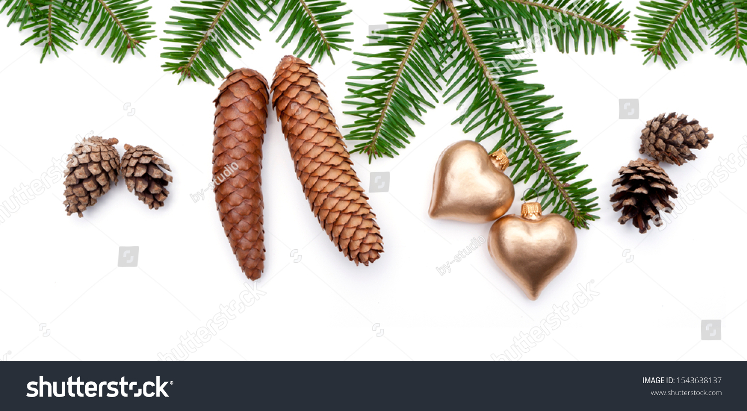 Evergreen fir branch with fir cone as decoration isolated on white background #1543638137