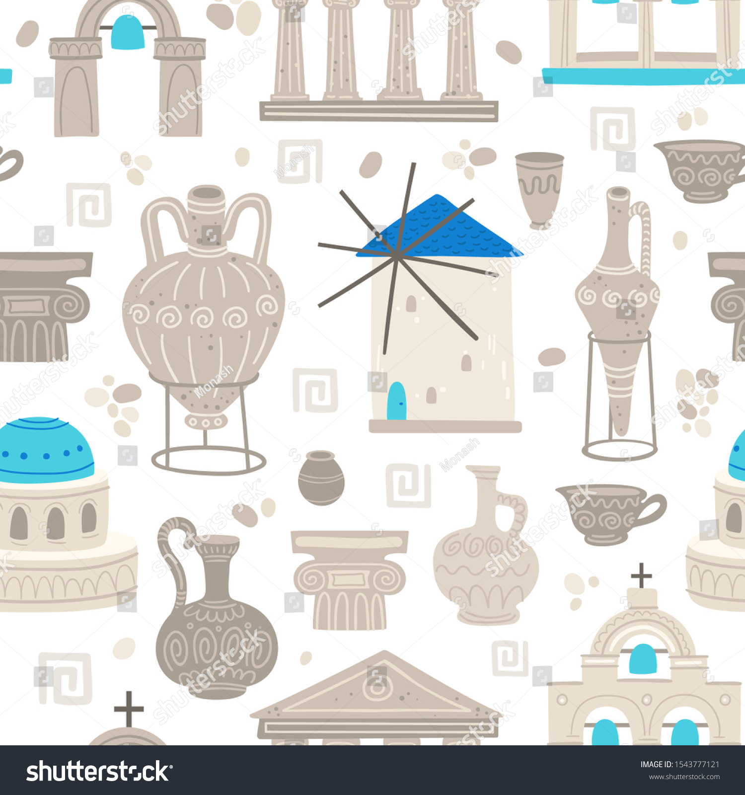 Greece symbols cartoon vector seamless pattern - Royalty Free Stock ...