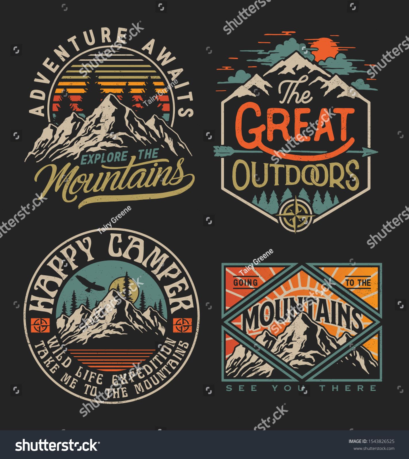 Collection of vintage explorer, wilderness, adventure, camping emblem graphics 