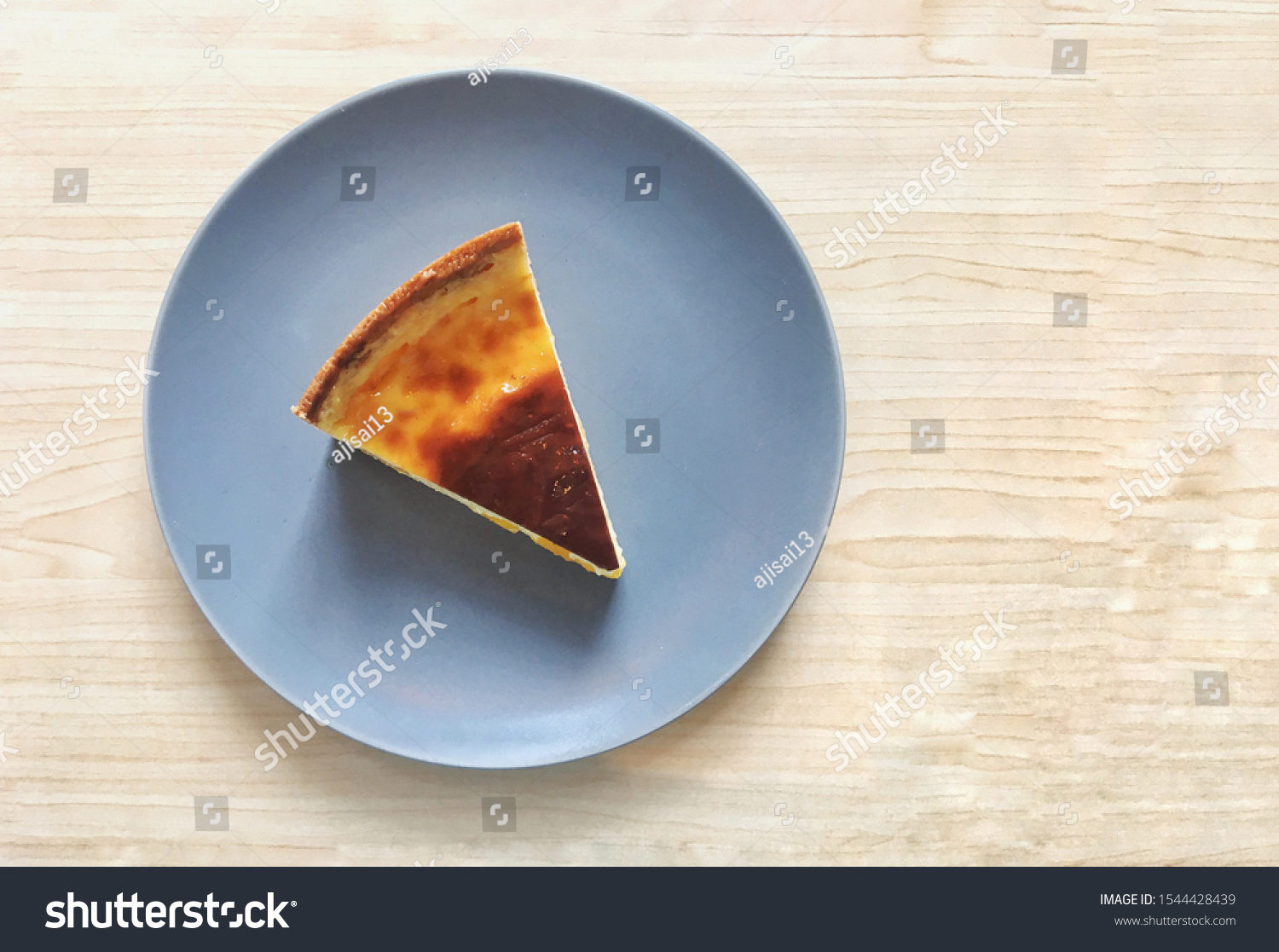 Abstract photo of top view of french custard pie with sliced fresh peach flesh (Parisian Flan) is delicious simple custard tart recipe which is sweet creamy vanilla custard pie as classic dessert #1544428439