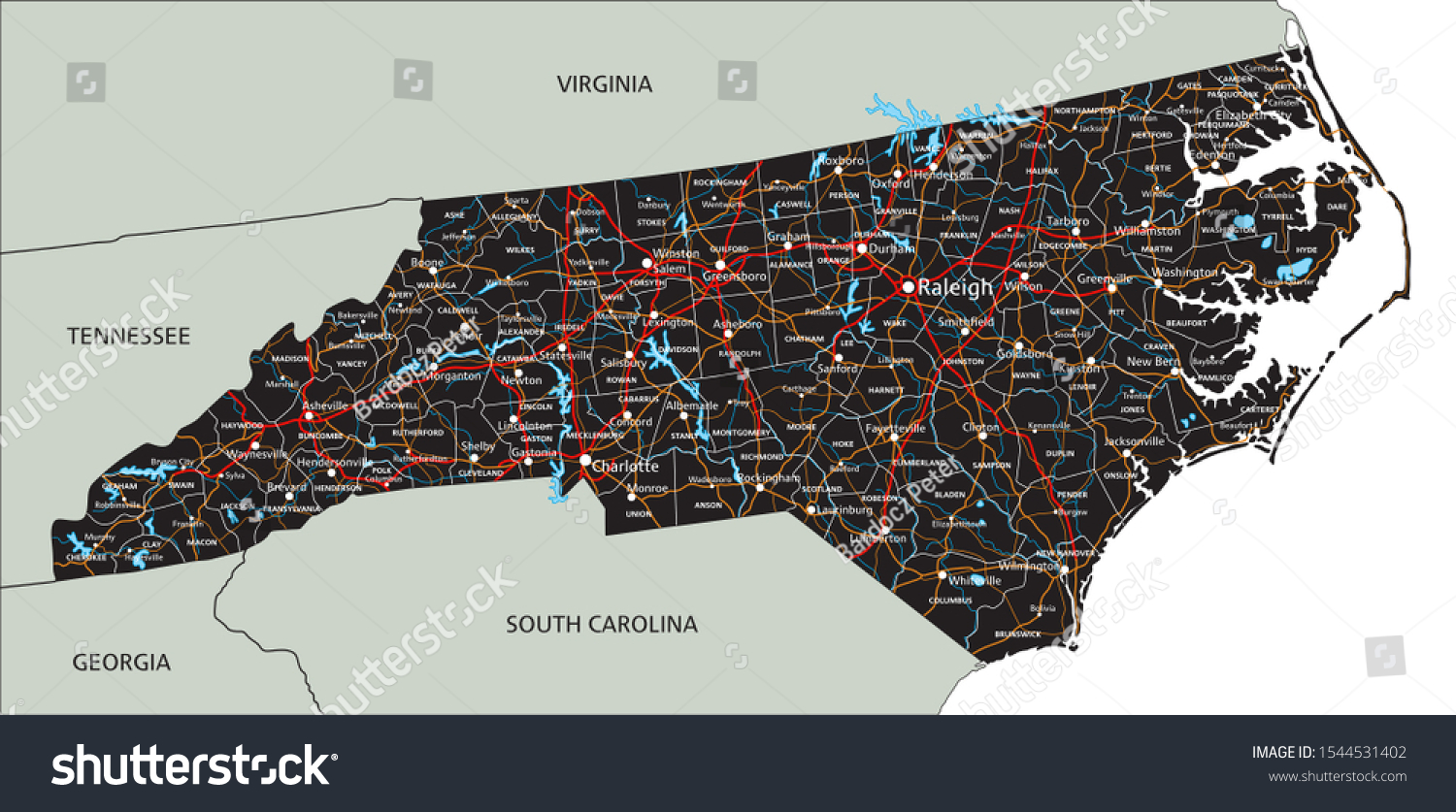 High detailed North Carolina road map with - Royalty Free Stock Vector ...