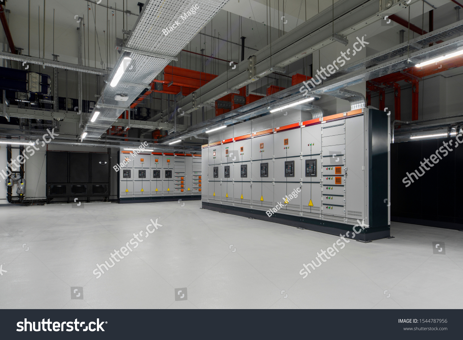 Low voltage switchboard. Electrical switch panel of switchgear room at power plant. #1544787956