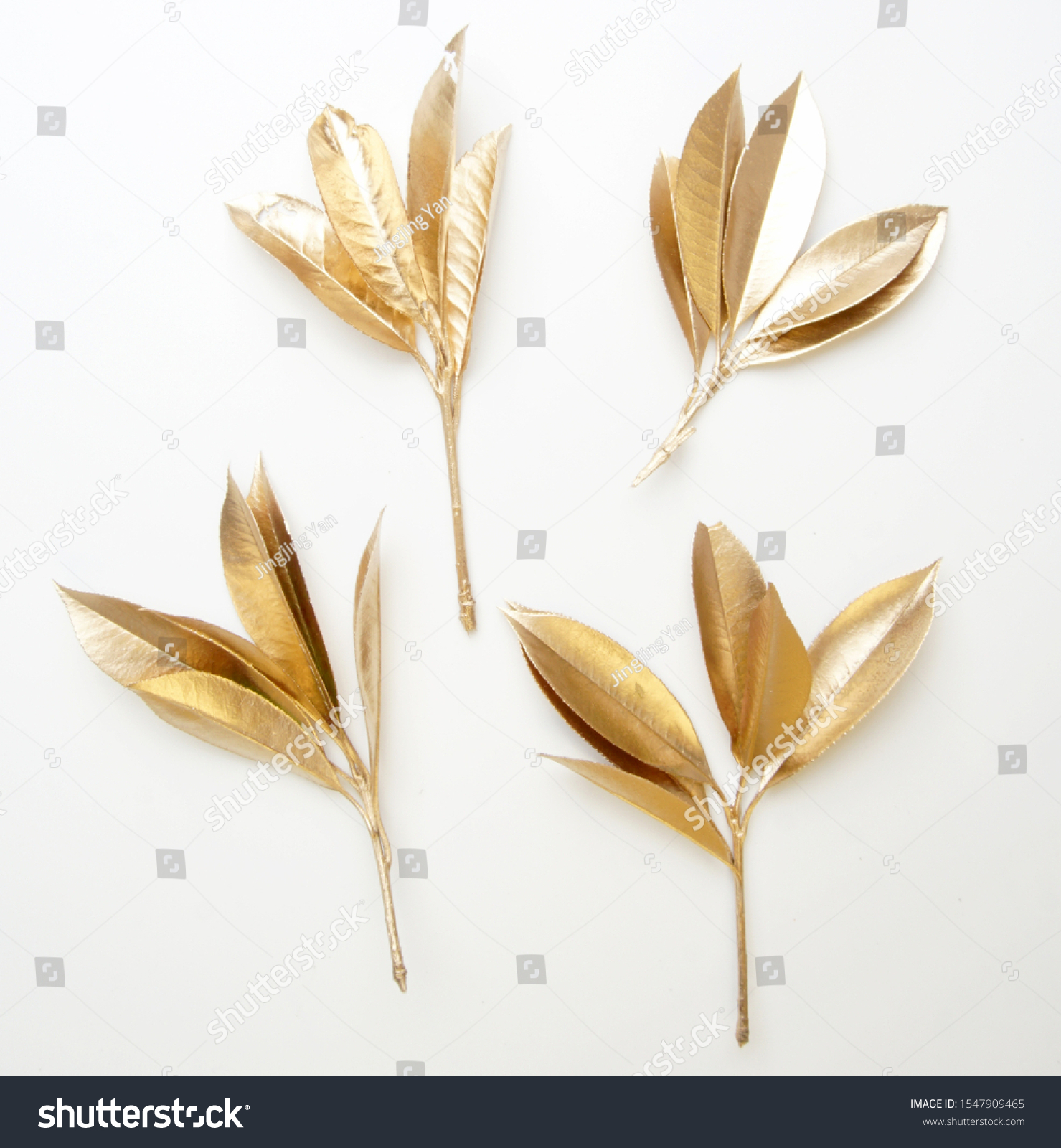  golden leaf design elements. Decoration elements for invitation, wedding cards, valentines day, greeting cards. Christmas decor Isolated on white background.                                 #1547909465