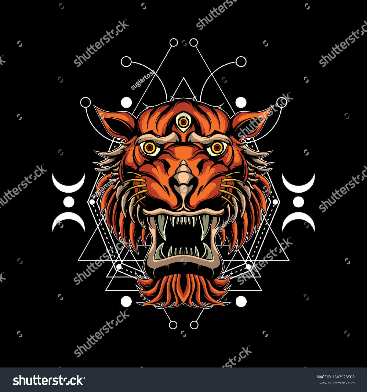 three eyed tiger sacred geometry illustration - Royalty Free Stock ...