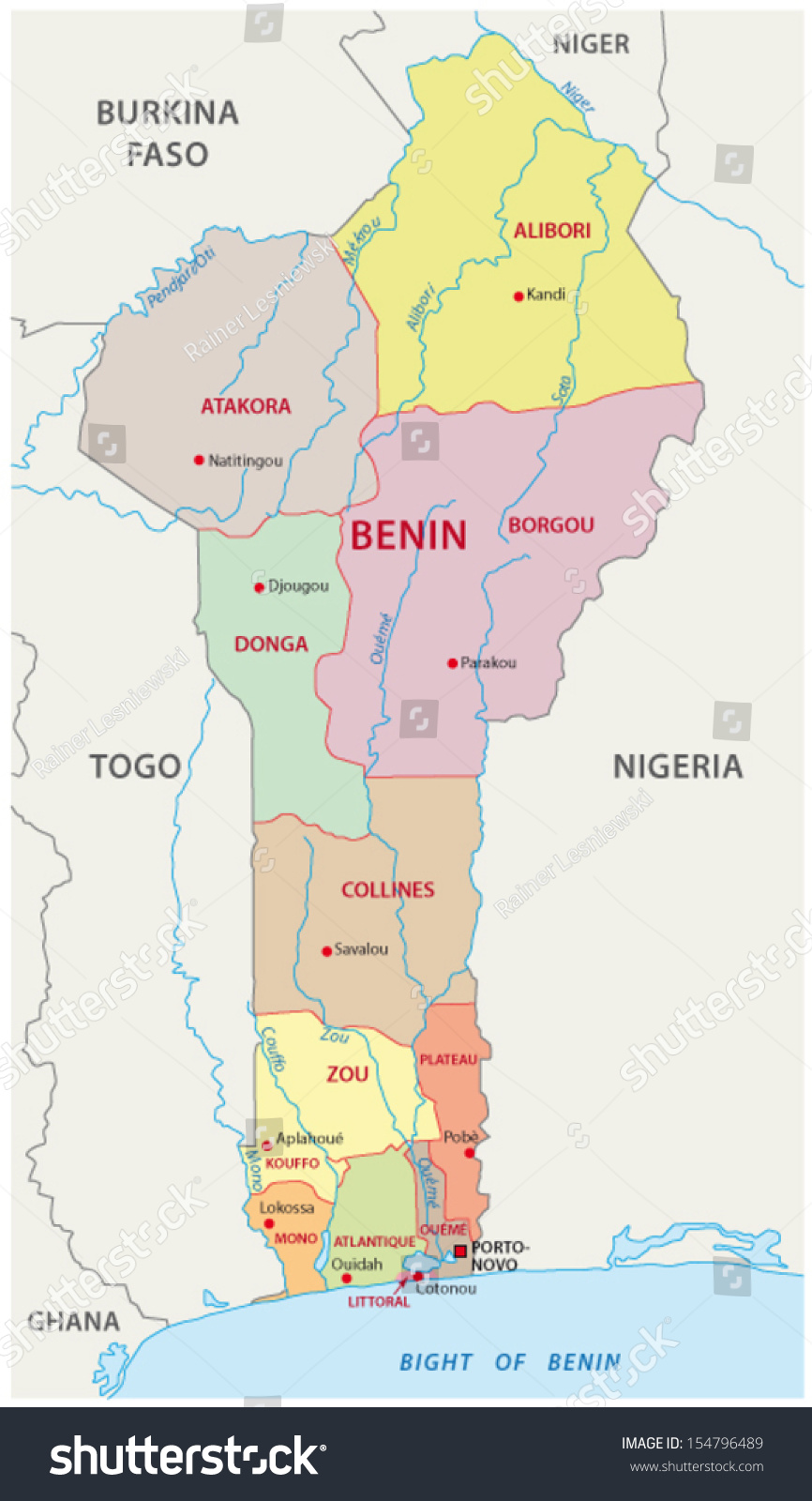 benin administrative map - Royalty Free Stock Vector 154796489 - Avopix.com