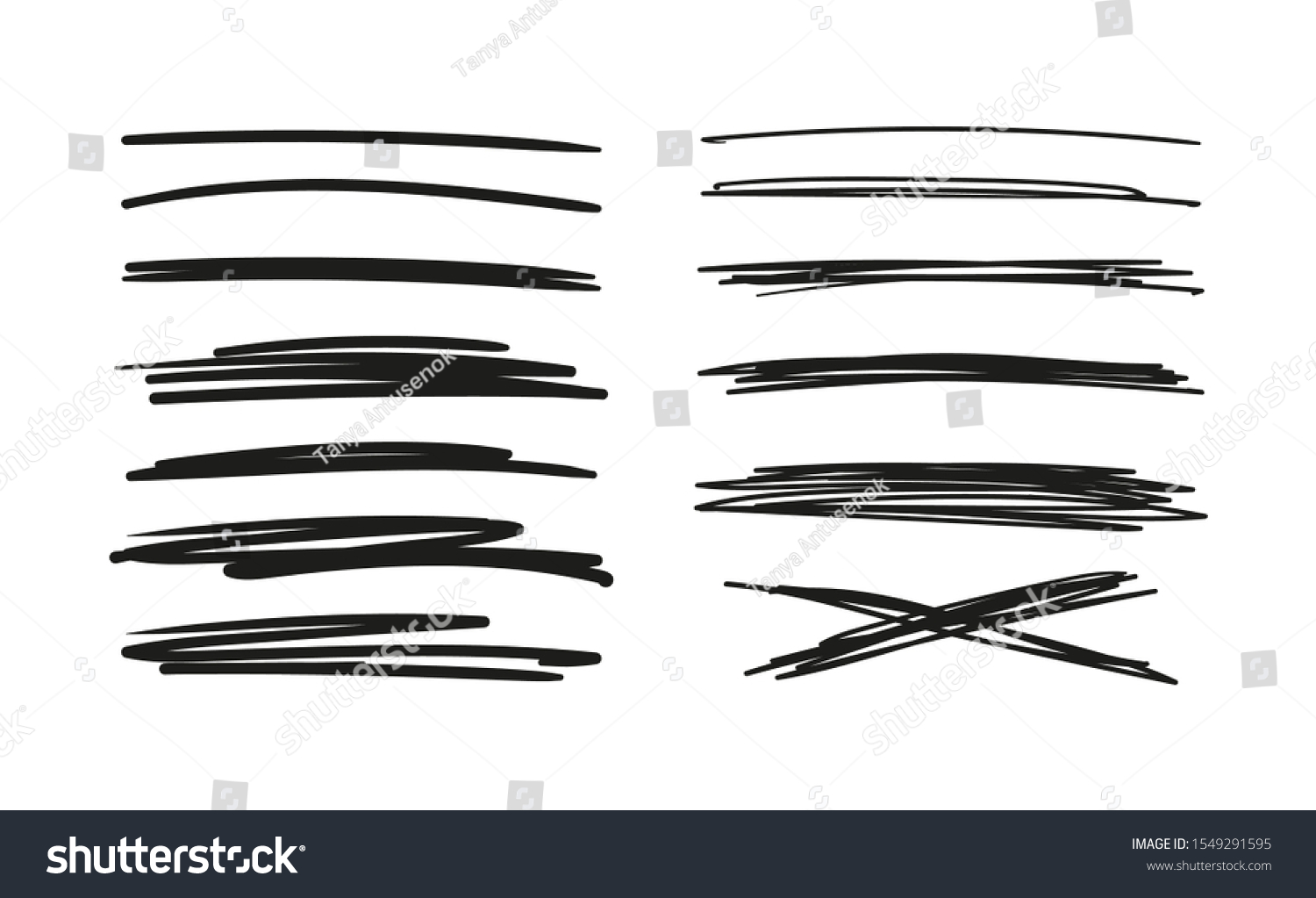 Set of hand drawn lines. Doodle design. Scribble with a pen, stripes with a pencil. Black abstract elements for design. Stock vector isolated on white background. #1549291595