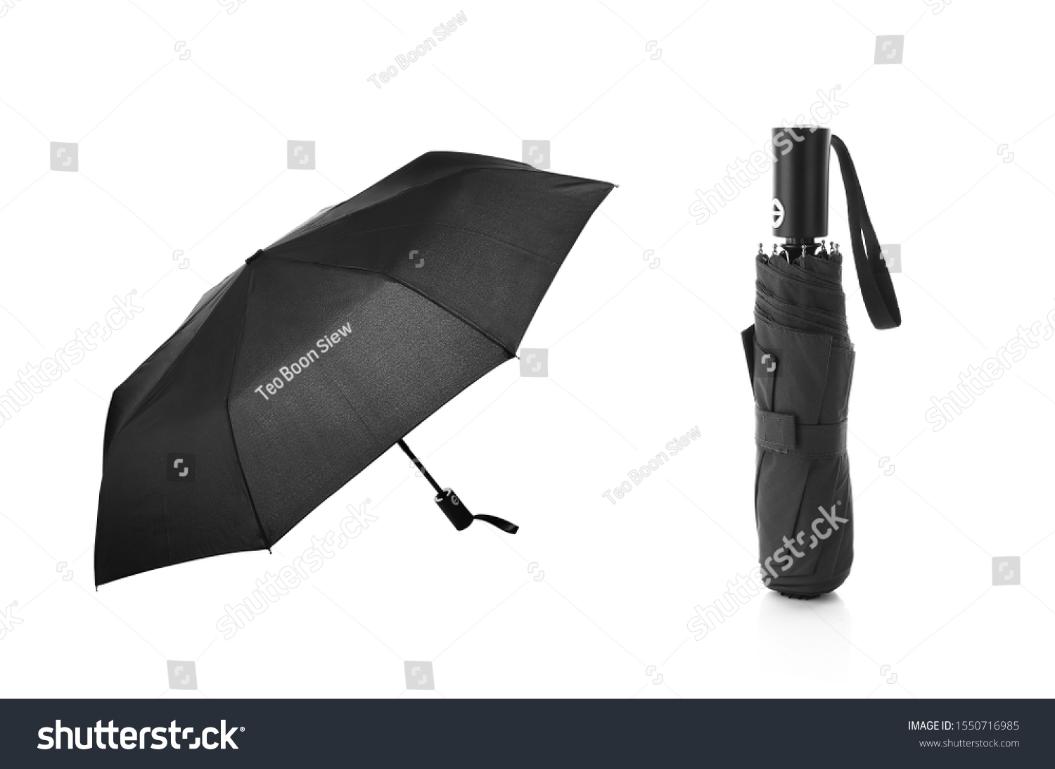 Set of Black Foldable Umbrella Isolated on White Background. Design Template for Mock-up, Branding, Advertise etc. Front and Closed View #1550716985