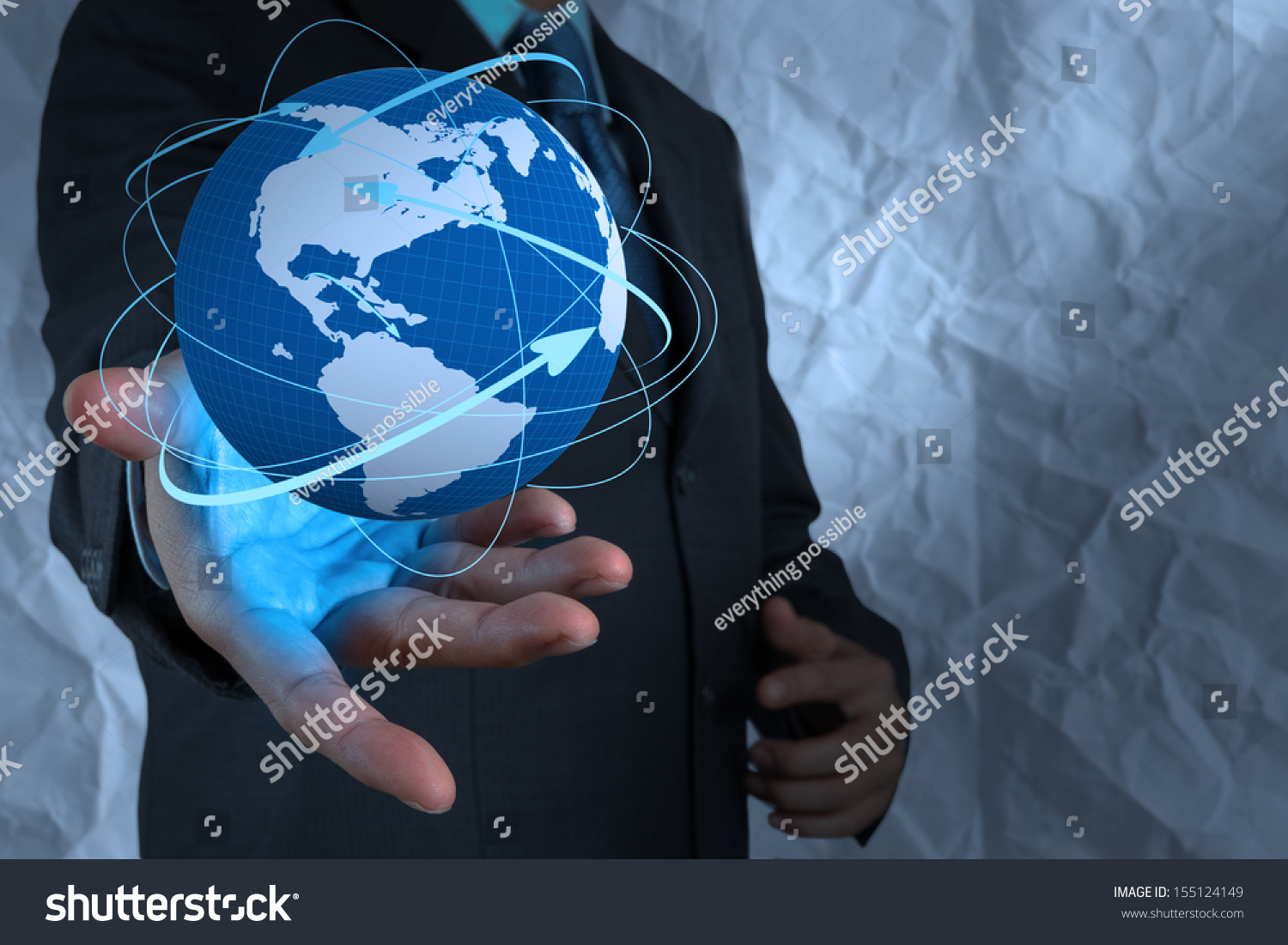 businessman  show social network structure with crumpled recycle paper background as concept #155124149