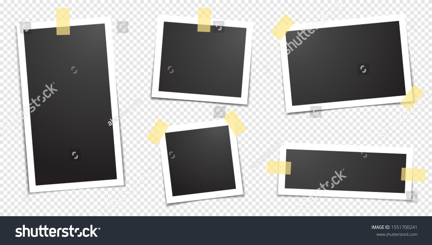 photo frames fixed with adhesive tape on a transparent background. Photo frame on sticky tape, isolated.
 #1551700241