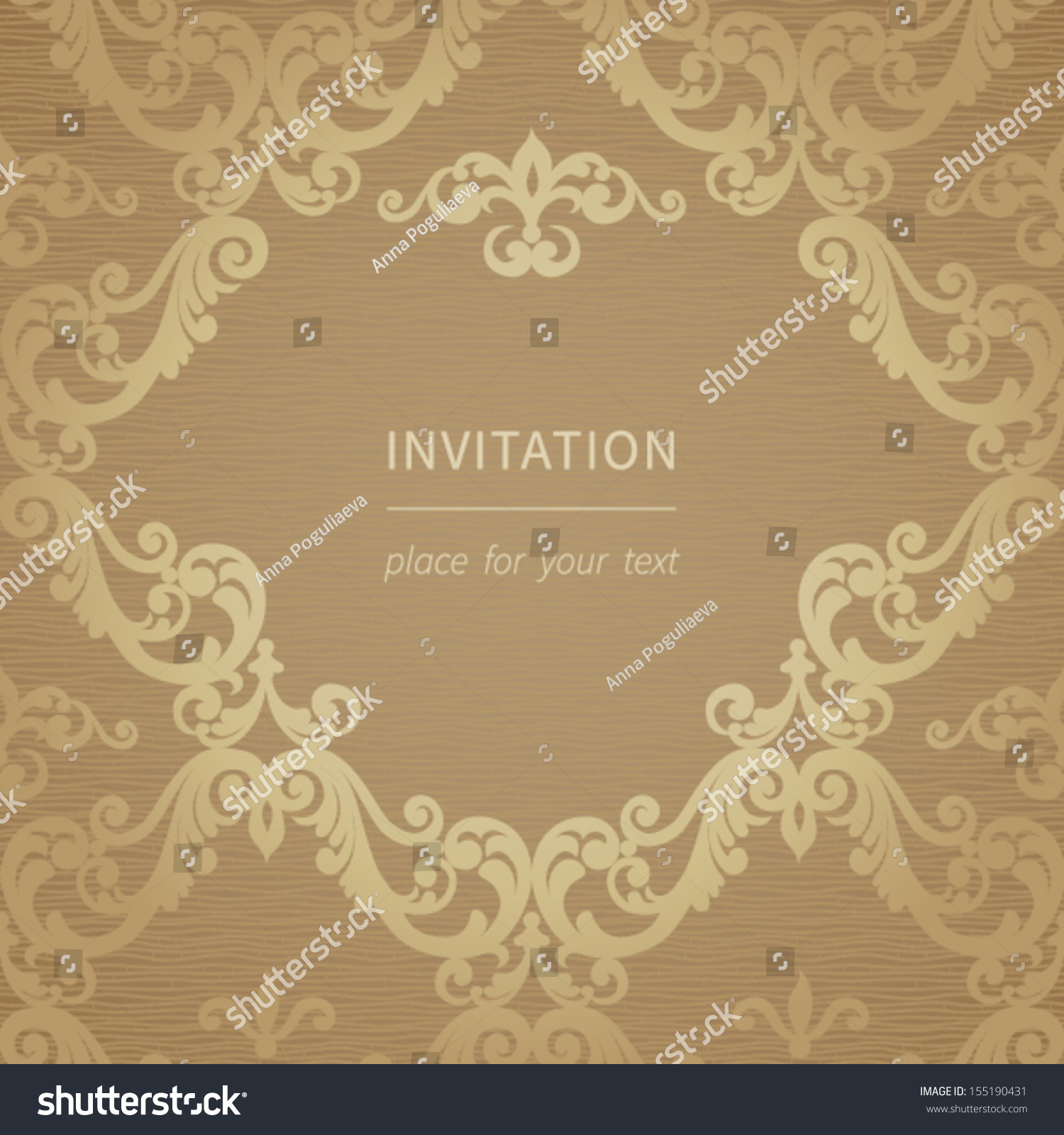 Vintage greeting card with swirls and floral motifs in retro style. Template frame design for card and cover. Vector border in Victorian style. You can place your text in the empty frame. #155190431