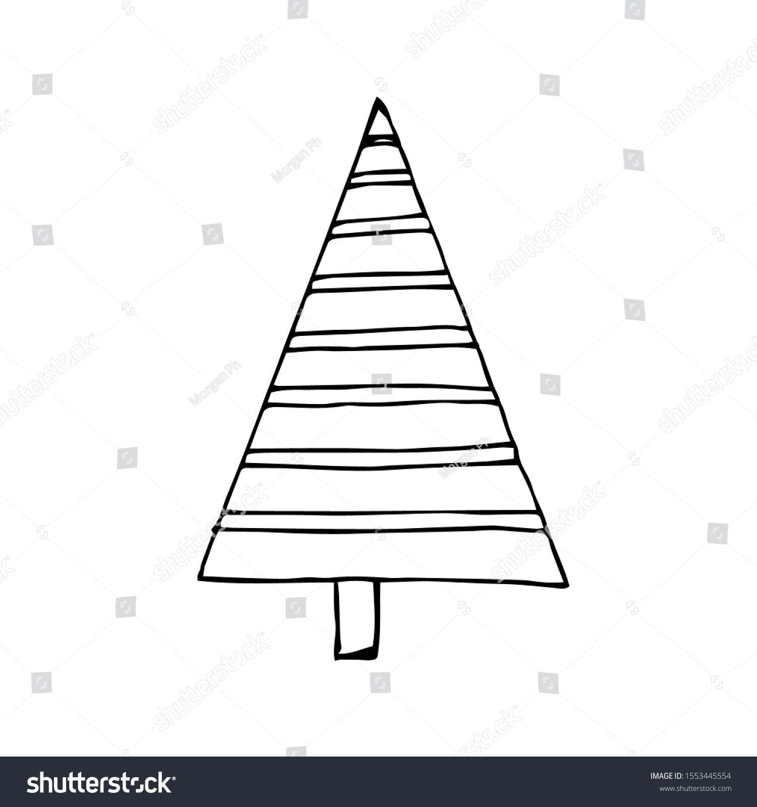 Merry Christmas and happy new year striped tree. Vector illustration with hand drawn sketch sketch Christmas tree decorations for holiday cards invitations or greetings. #1553445554