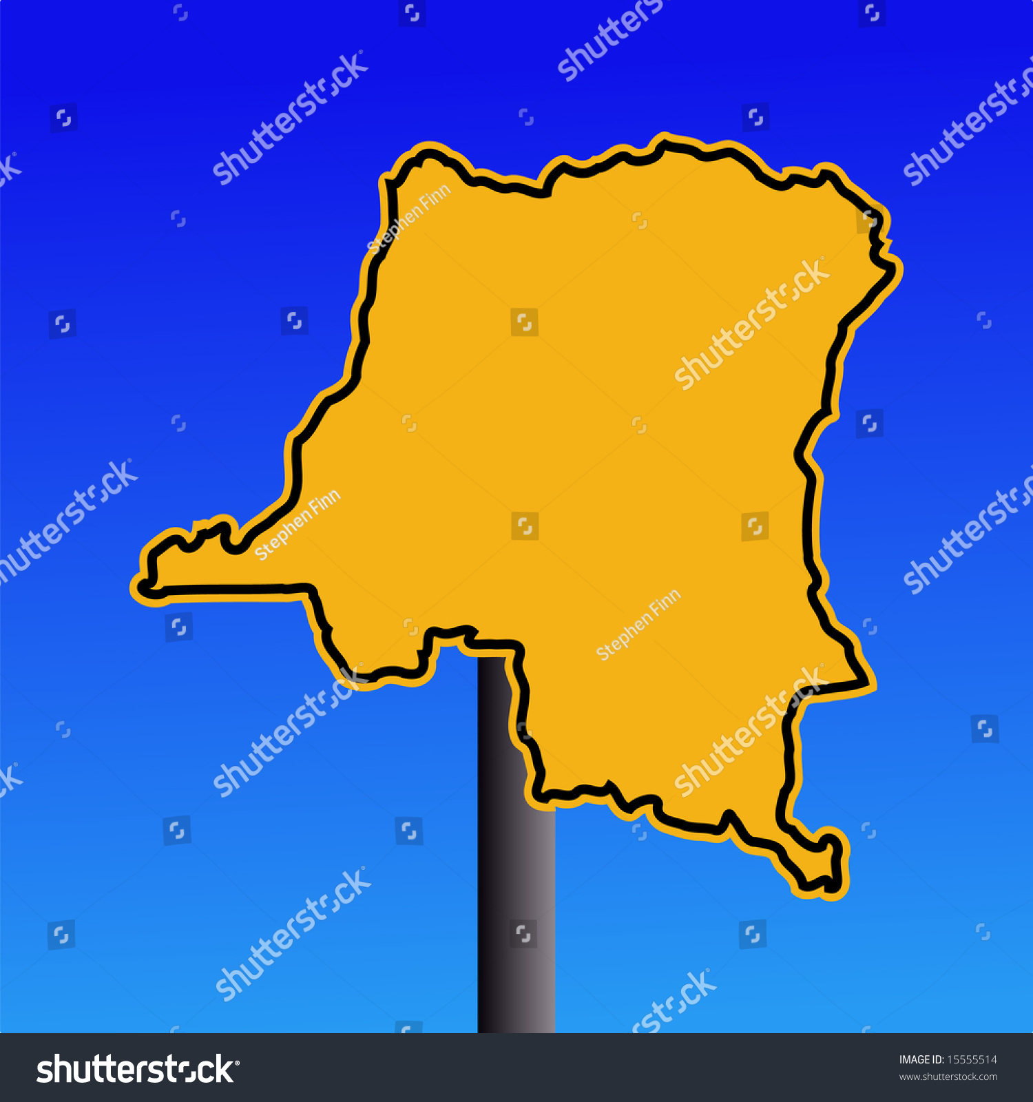 yellow Democratic Republic of Congo map warning sign on blue illustration JPG #15555514