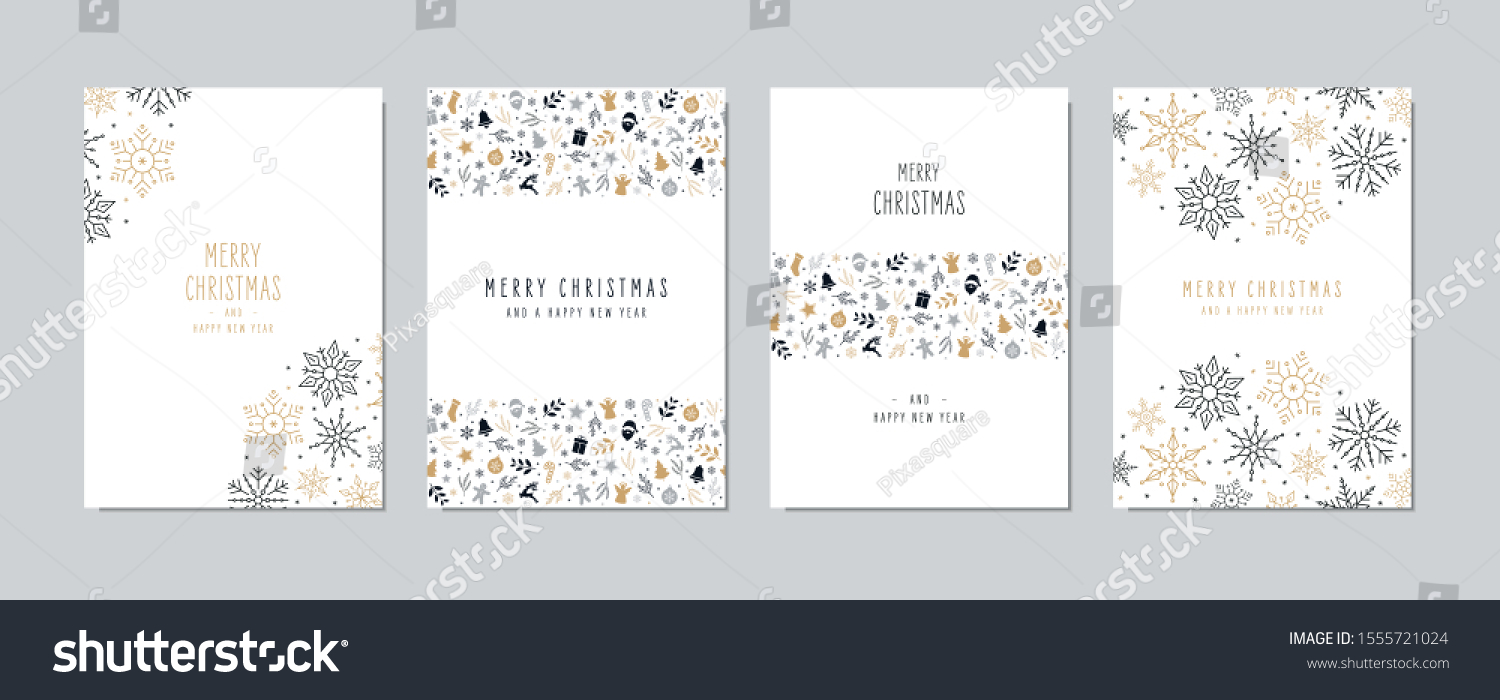 Christmas card set. Merry Christmas icon greeting text lettering card set white background vector. #1555721024