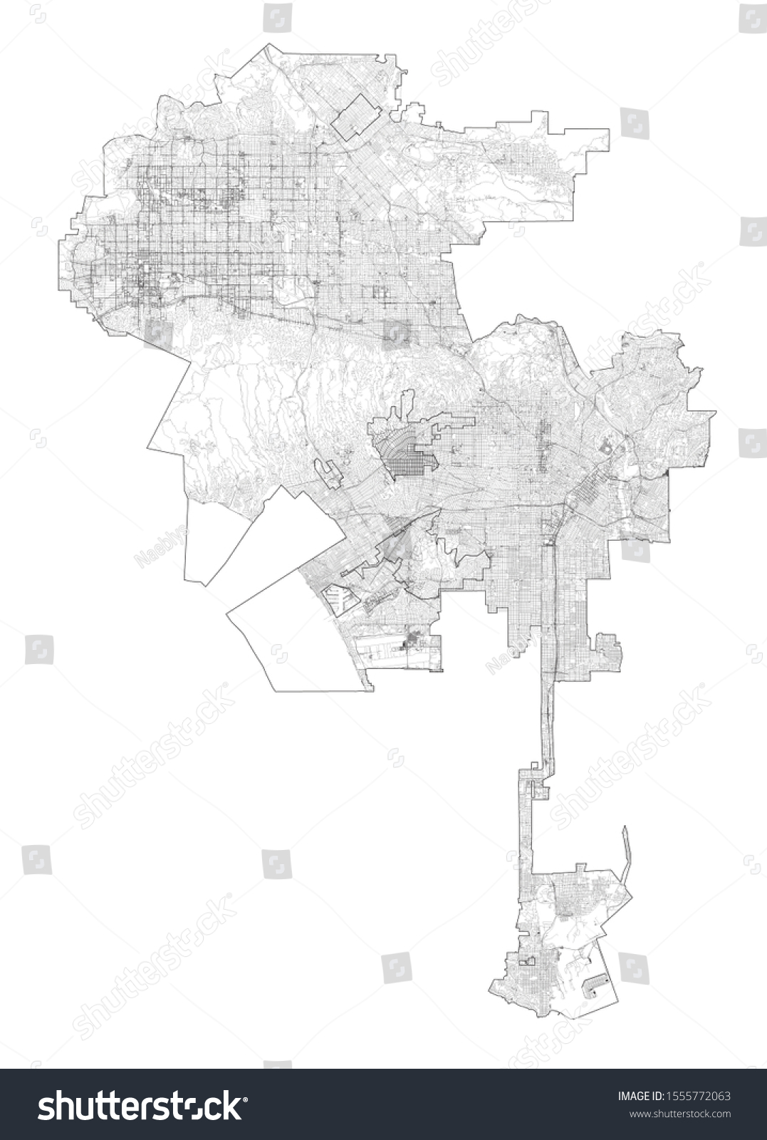 Satellite Map Of Los Angeles, Streets, - Royalty Free Stock Vector 