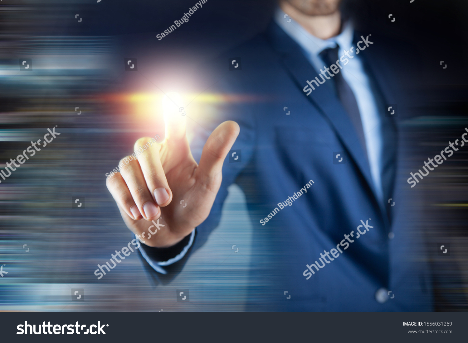 business man presses on touch screen #1556031269
