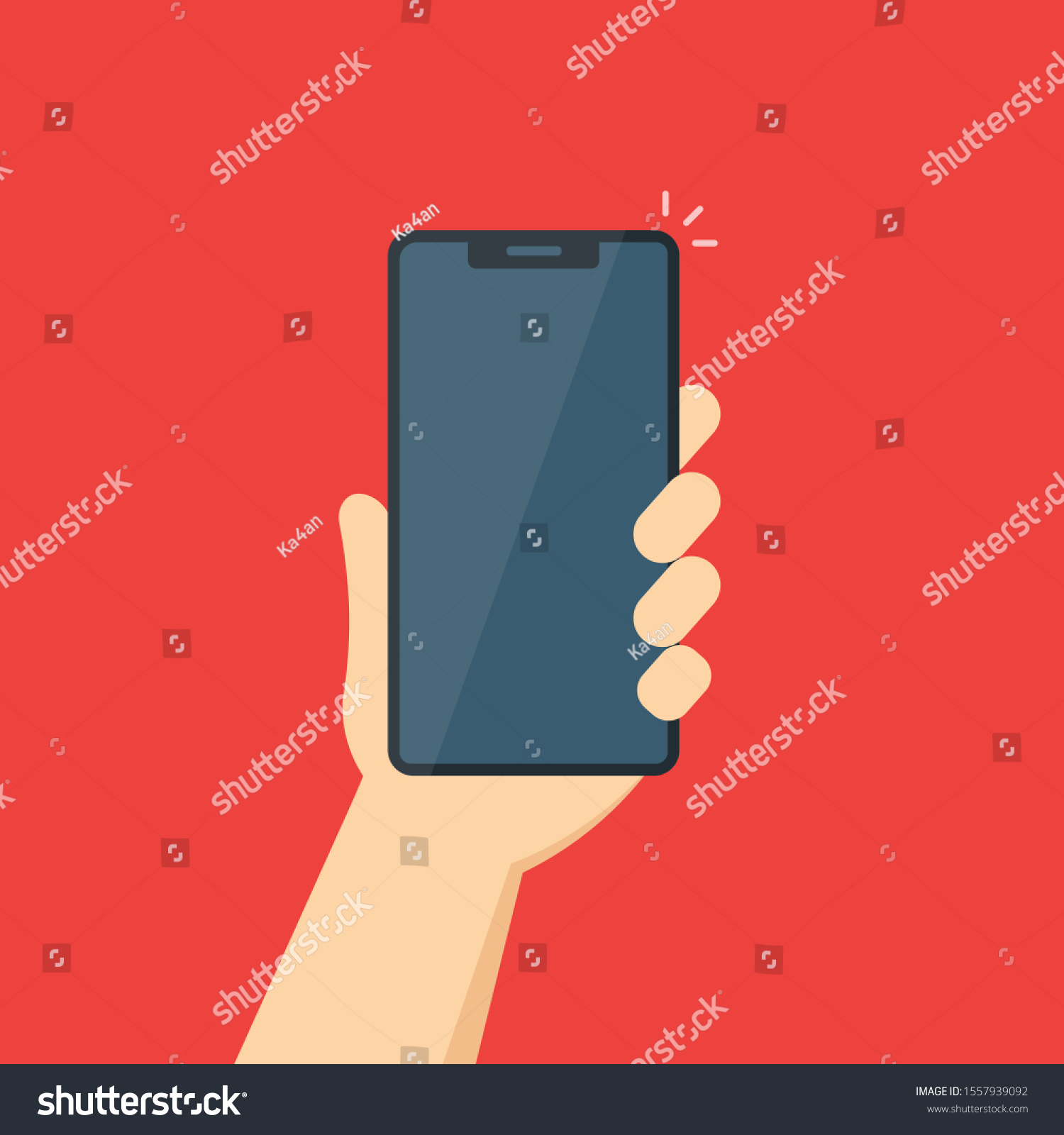 vector illustration of a phone in a man's hand. isolated on white background.10 eps. #1557939092