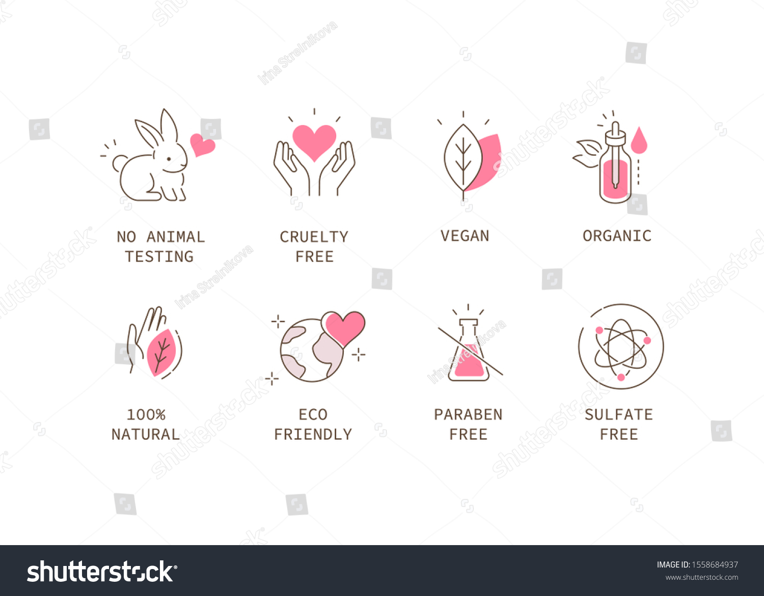 
Vegan Organic Cosmetic Icons Collection. Not Tested on Animals, Cruelty Free Badges. Eco and Nature Friendly Logo Templates. Flat Line Cartoon Vector Illustration. #1558684937