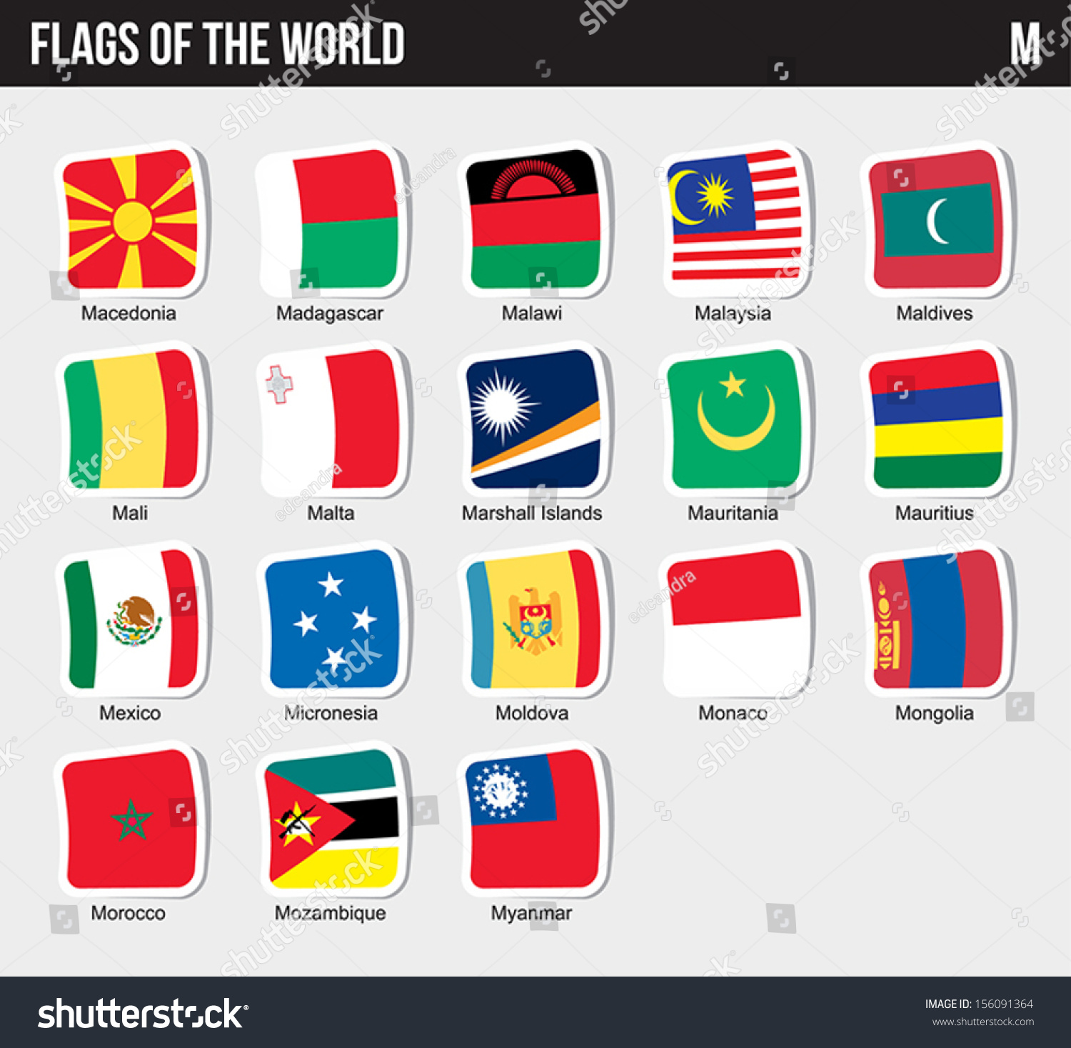 Vector Set Of Flags World Sorted Alphabetically Royalty Free Stock Vector 156091364 2500