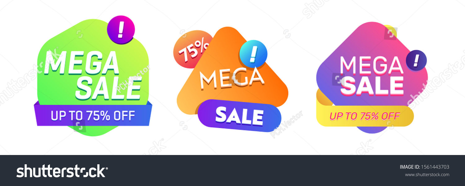 Set of modern abstract bright elements. Mega Sale text, colorful shapes, dynamical colored forms. Trendy design for advertising banners, retail posters, flyers, labels #1561443703