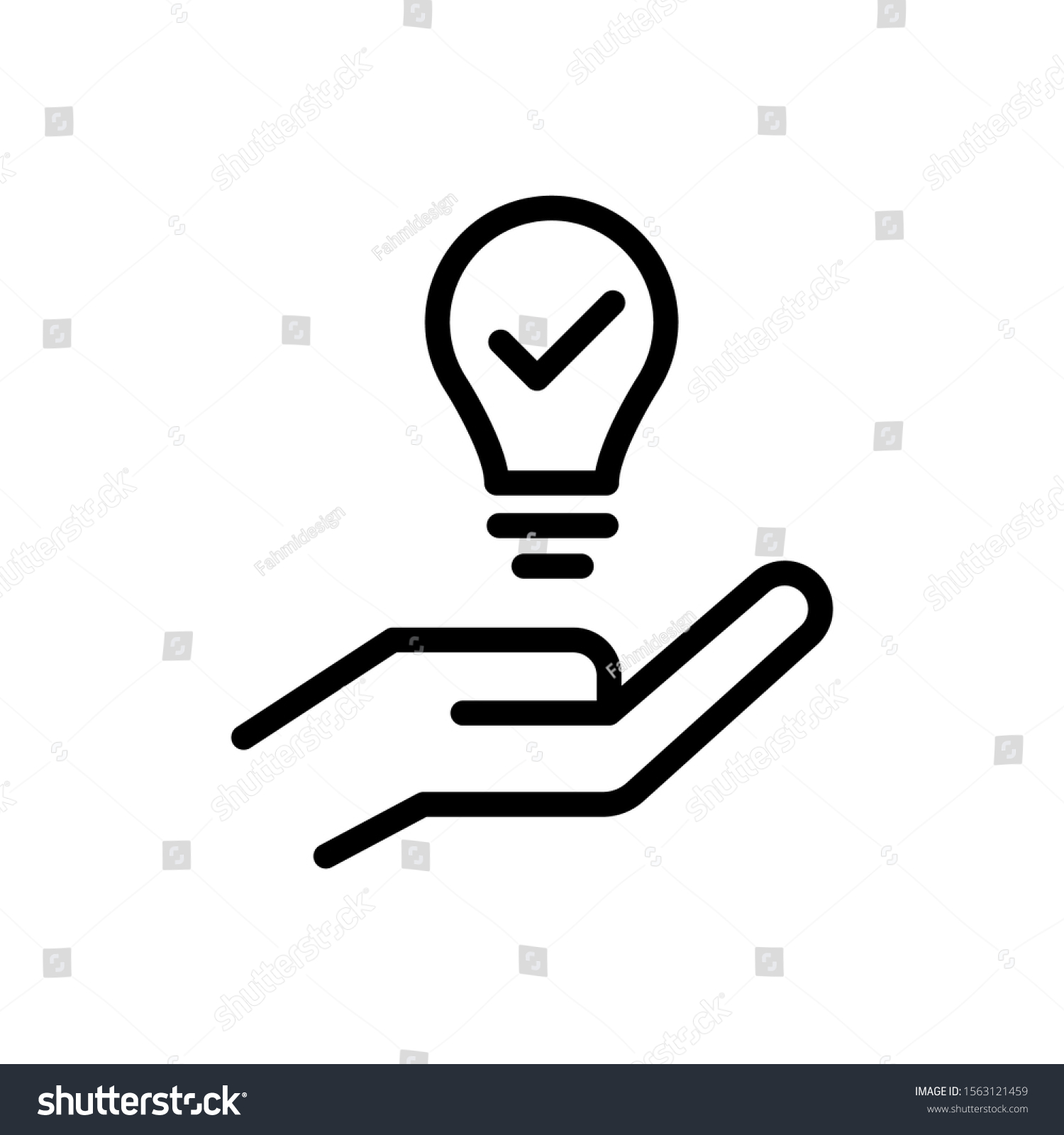 Hand and a lamp icon, Propose brilliant idea, Suggest, offer, present new idea,solution, plan vector icon in line art style on white background #1563121459