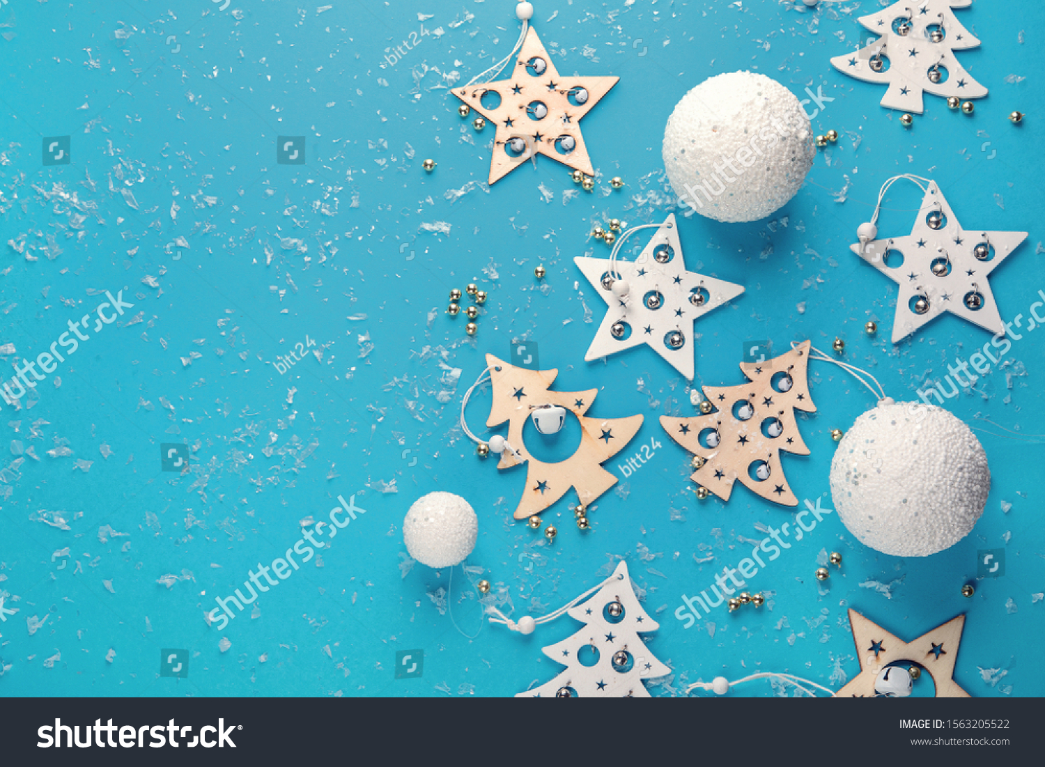 Christmas  composition on colored background. Holiday concept. Flat lay, copy space. with copy space #1563205522